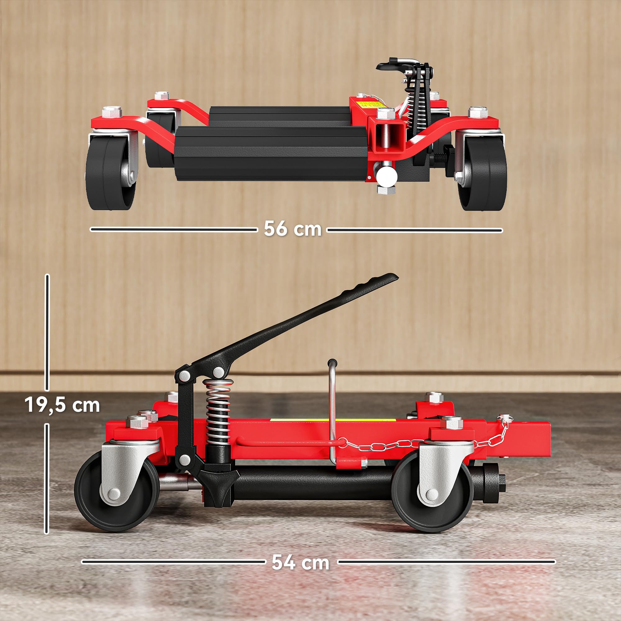 HOMCOM Lot de 2 Chariots de manutention de Voiture capacité 680 kg, Chariot de déplacement, Largeur de Pneu 22,8 cm, Roues rotatives à 360 °, pour réparation et déplacement de véhicules, Noir