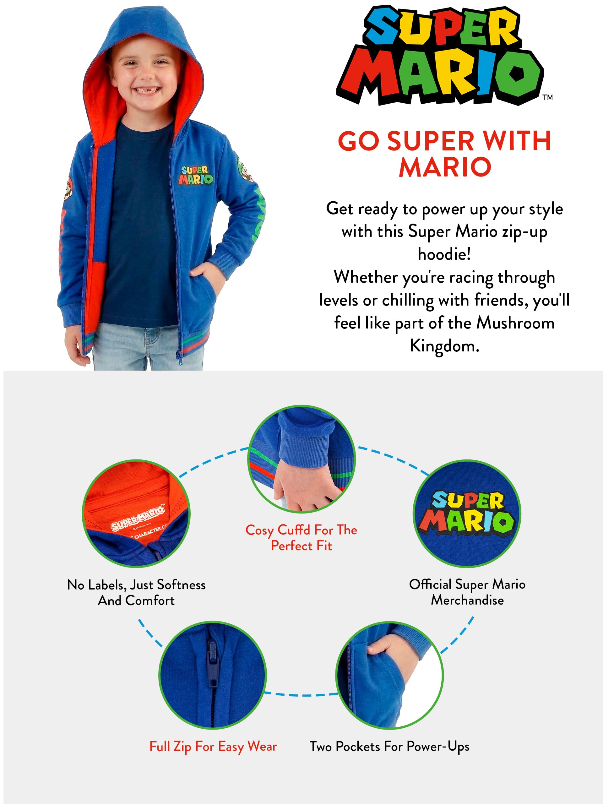 SUPER MARIO BROS Chłopcy Bluza zapinana na zamek