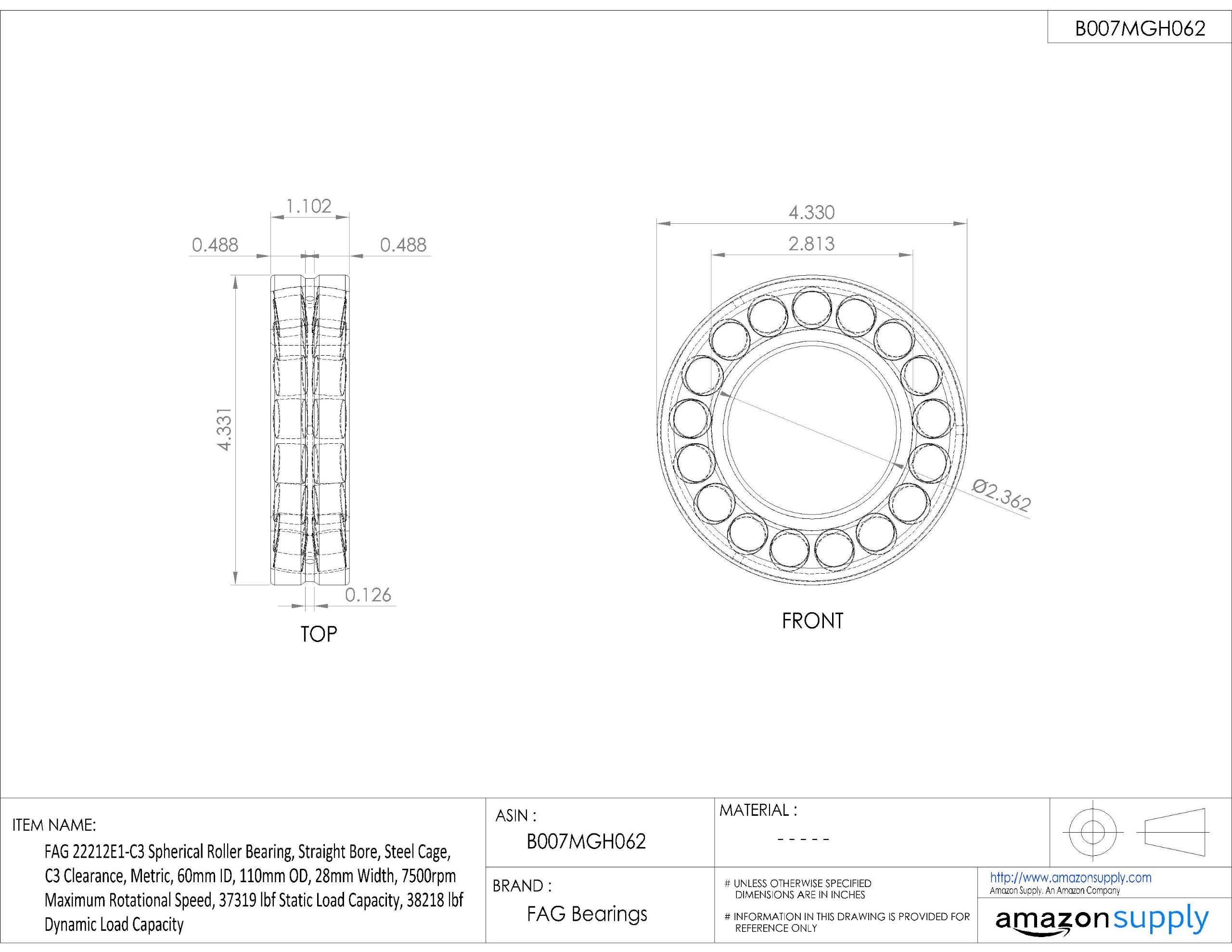 FAG 016703693003002 serie 222 cuscinetti a rulli, diametro interno 60 mm, diametro esterno 110 mm, larghezza 28 mm