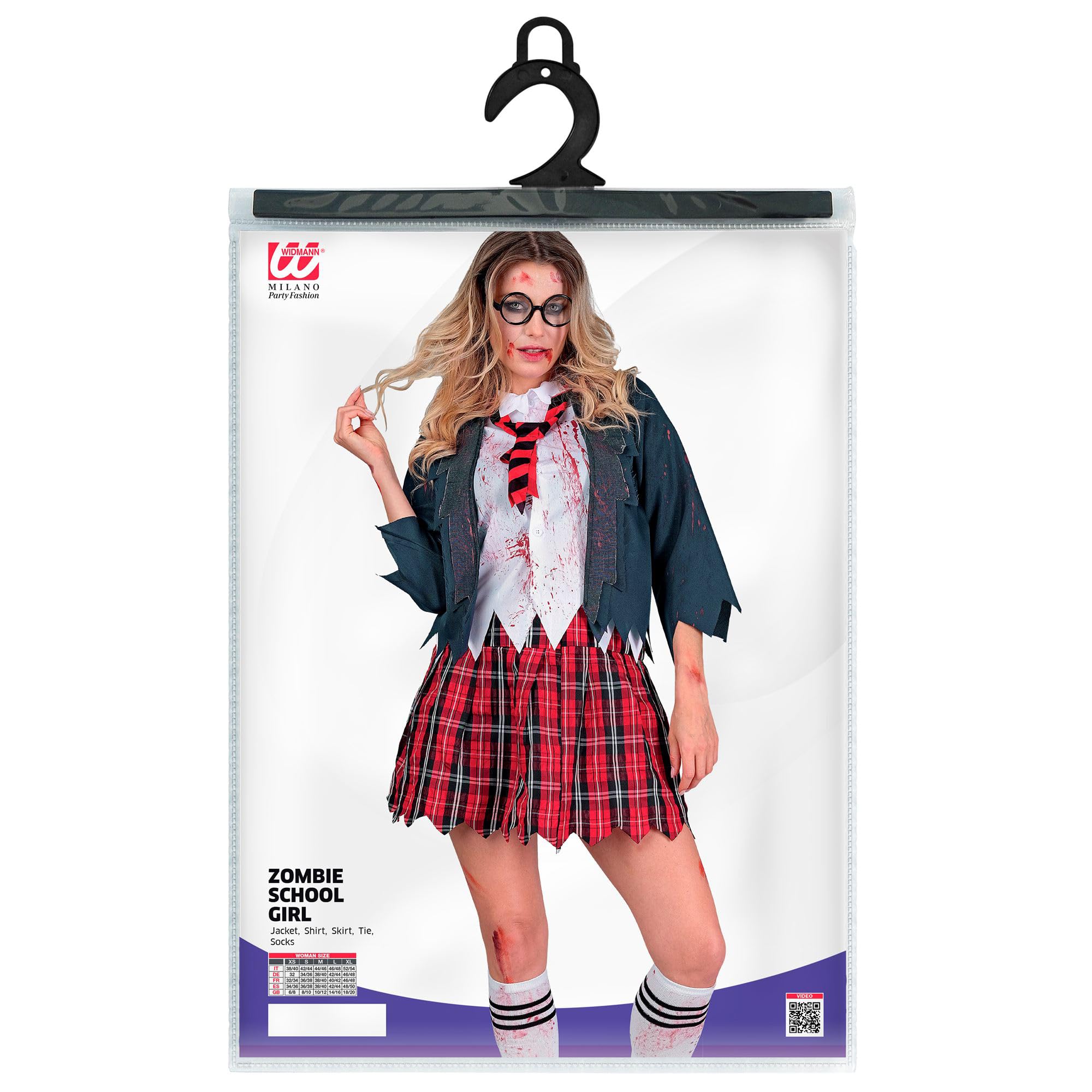 W WIDMANN MILANO Party Fashion - Kostium Zombie Uczennicy dla Kobiet, Strój na Halloween Ze Spódnicą, Bluzką, Marynarką i Krawatem