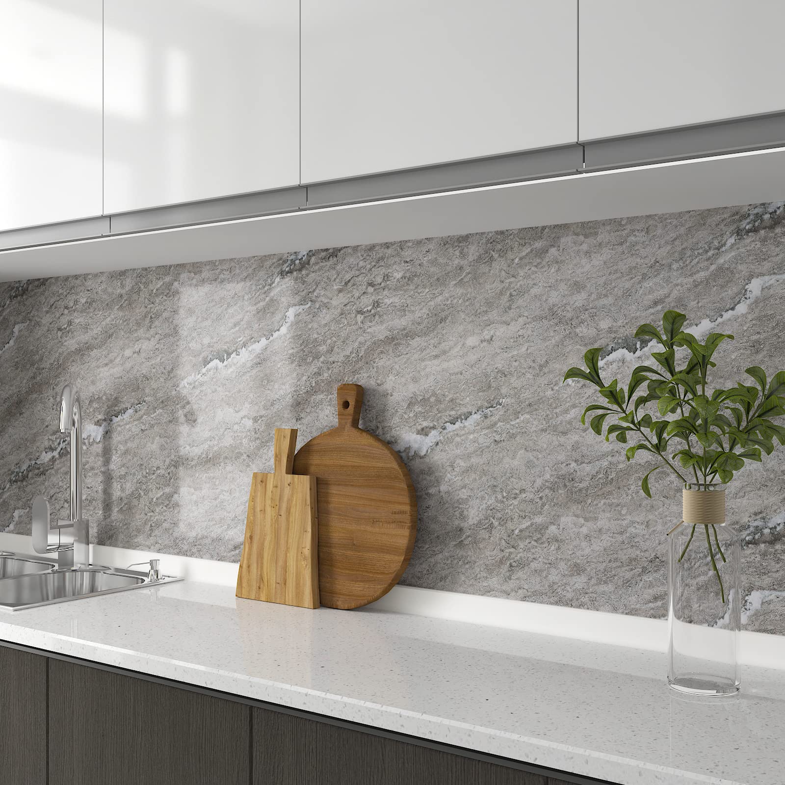 CHIHUT Kitchen Countertop Contact Paper Grey Brown Peel and Stick Marble Contact Paper for Countertops Waterproof 30"x118" Self Adhesive Removable Marble Wallpaper for Bathroom Counter Top Furniture