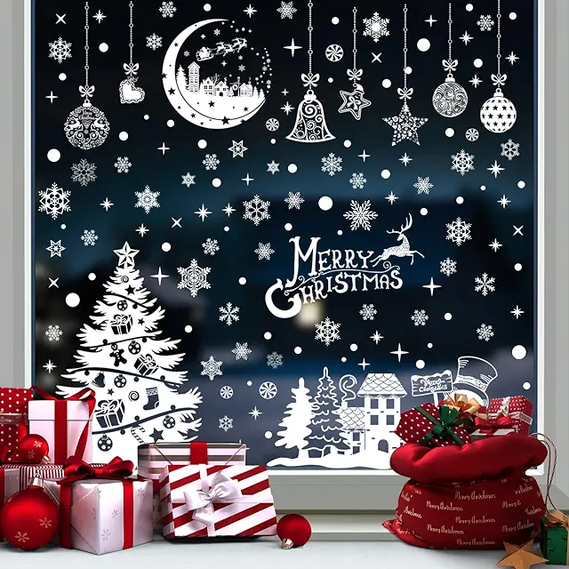 Enwokran Christmas Window Stickers - 9 Sheets 200 Pcs Removable PVC Decor