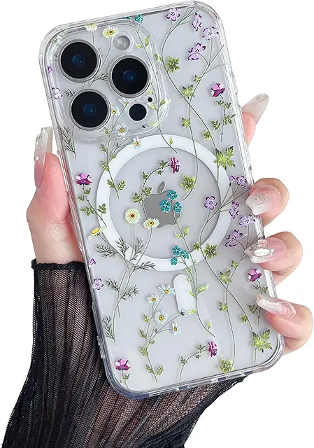 Magnetic iPhone 16 Pro Max Case with Floral Pattern & Magsafe
