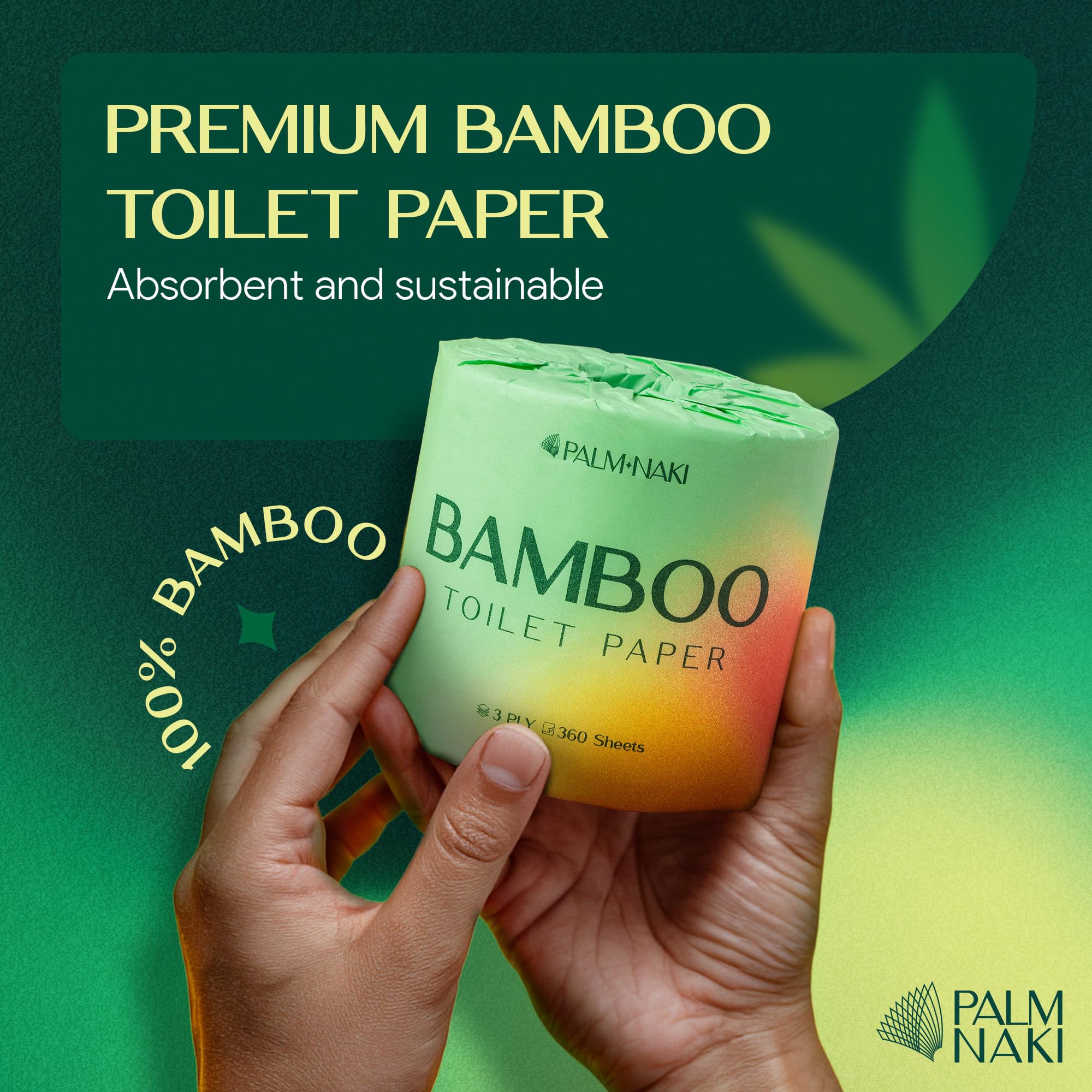 Papel higiénico de bambú de alta calidad, 4 rollos (3 capas, 360 hojas), sin árboles, ecológico, certificado FSC, sin BPA y PFAS, disolución rápida, seguro séptico, sin pelusas. PALM NAKI