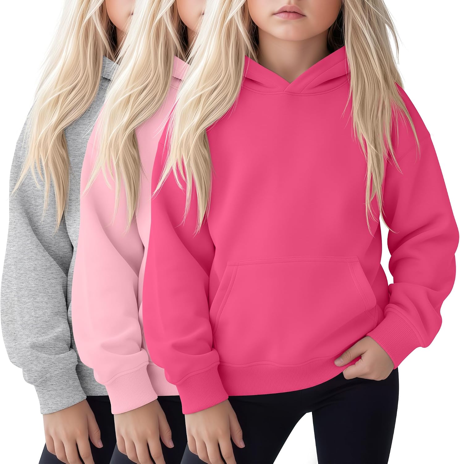3 Pack Girls Hoodies Lightweight Kids Oversized Hooded Sweatshirt Cute Long Sleeve Pullover Sweatshirts with Pocket