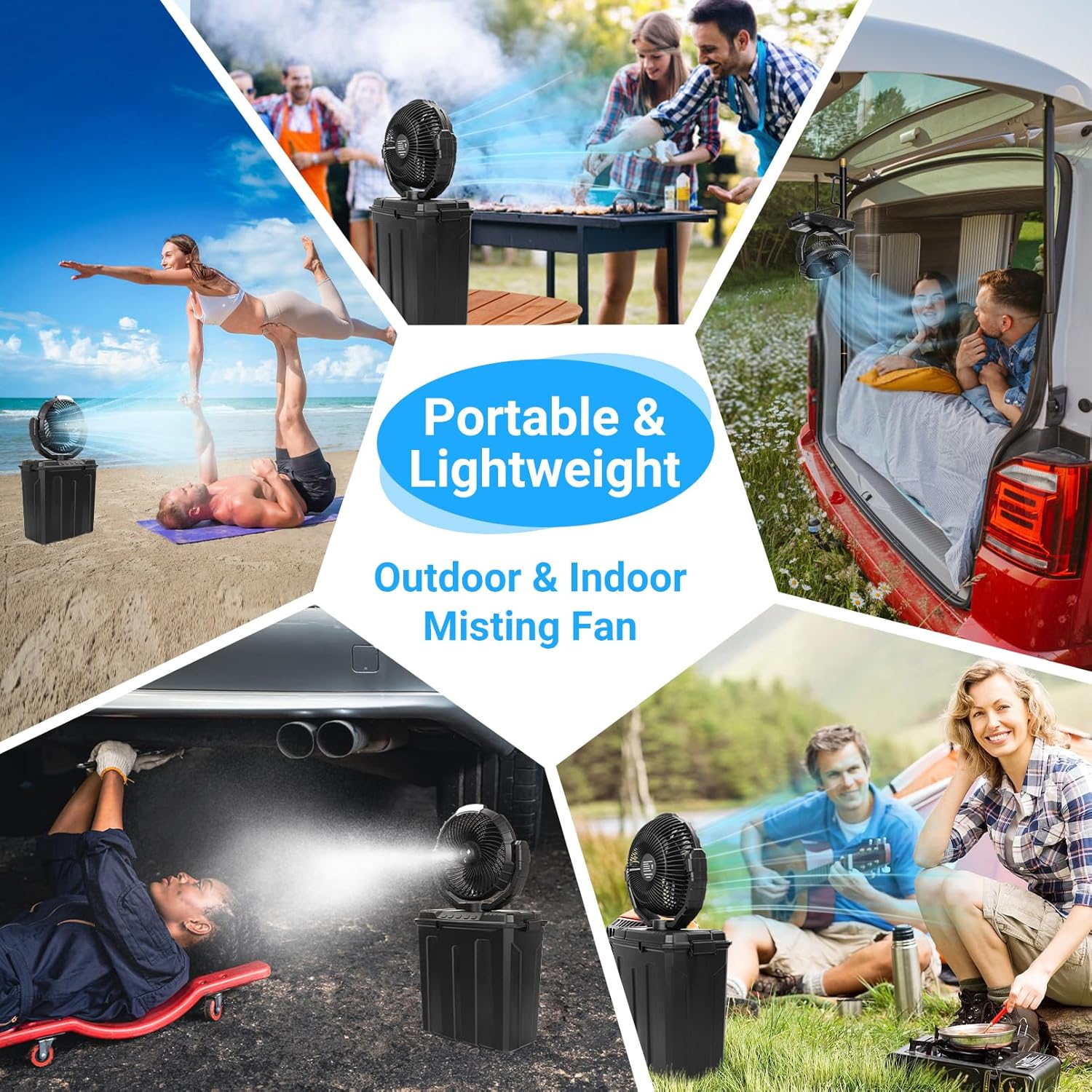 Summer Must-Have Portable Water Misting Fan - Instant Cooling Oscillating Fans, 9L Water Tank Spray Fan, Great Gift for Campers/Fishing Lover