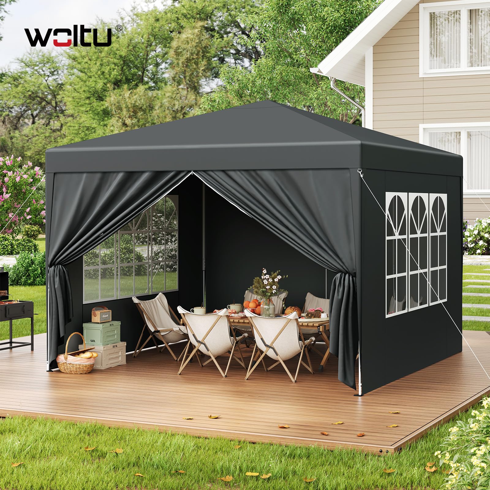 WOLTU Tonnelle Pliable 3x3m Anthracite avec Un Chiffon Sac de Transport
