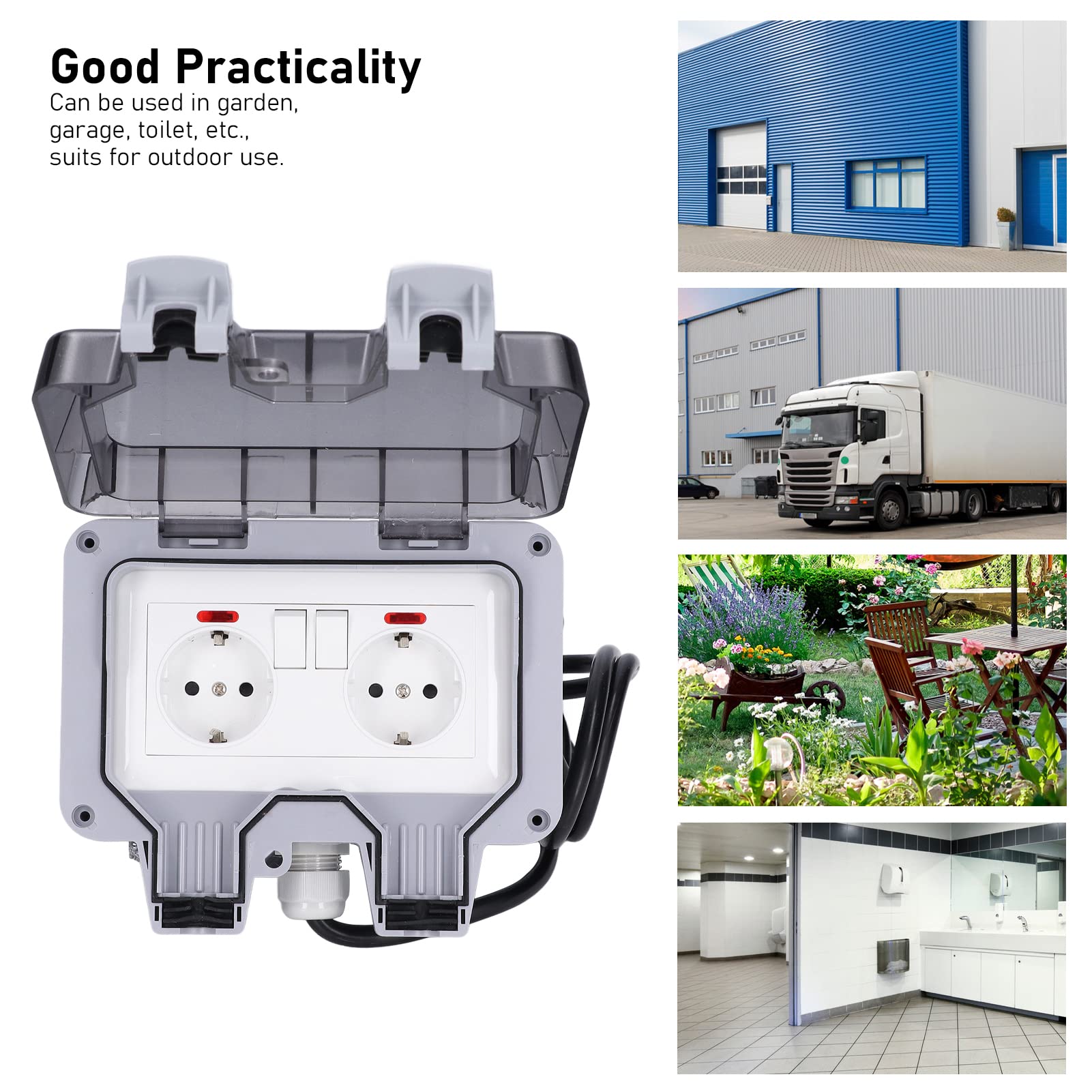 Garosa 16A Dual European Power Outlet con Interruttore di Alimentazione, Copertura Bloccabile, per Parchi, Giardino, Garage, con 3,0 M di Lunghezza del Cavo per Vasca Idromassaggio,
