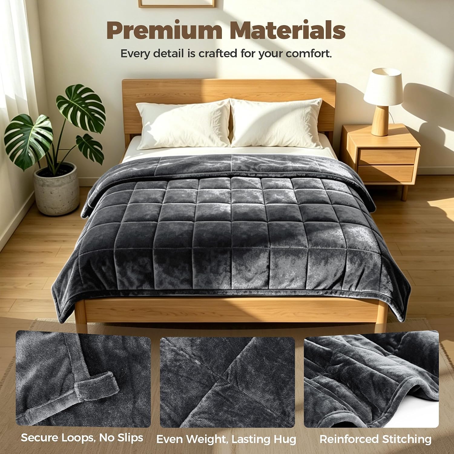 Weighted Blanket 17 lbs for Adults, Heavy Blanket with Premium Glass Beads, Soft Crystal Velvet Throw for Bed Sofa, Queen 60 x 80 Inches, Dark Grey
