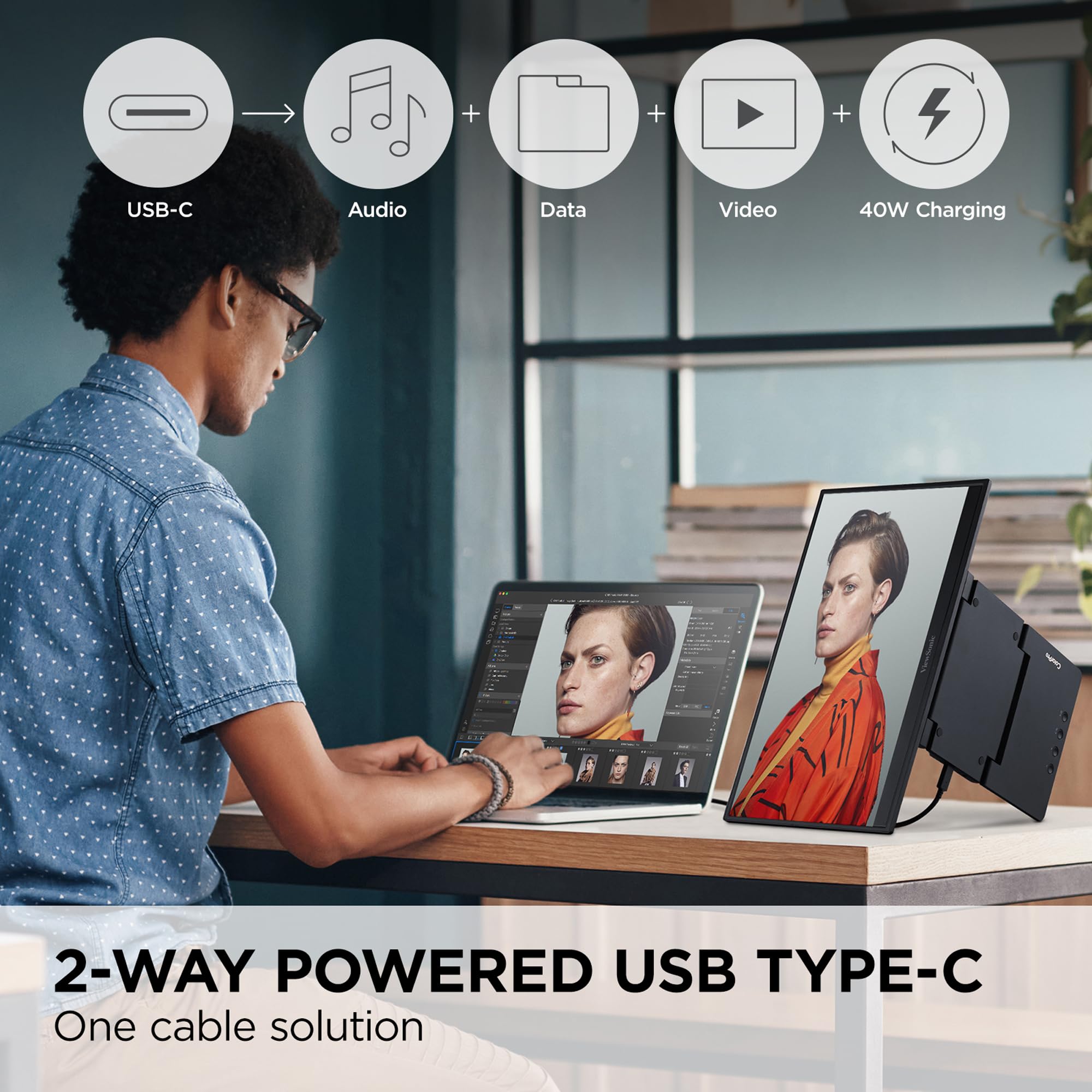 ViewSonic VP1656 15.6 Inch 1200p ColorPro Monitor IPS Display with Pantone Validated Color Accuracy for Immersive Second Screen Productivity Advanced Ergonomics 40W USB-C and Micro HDMI Input product thumbnail 5