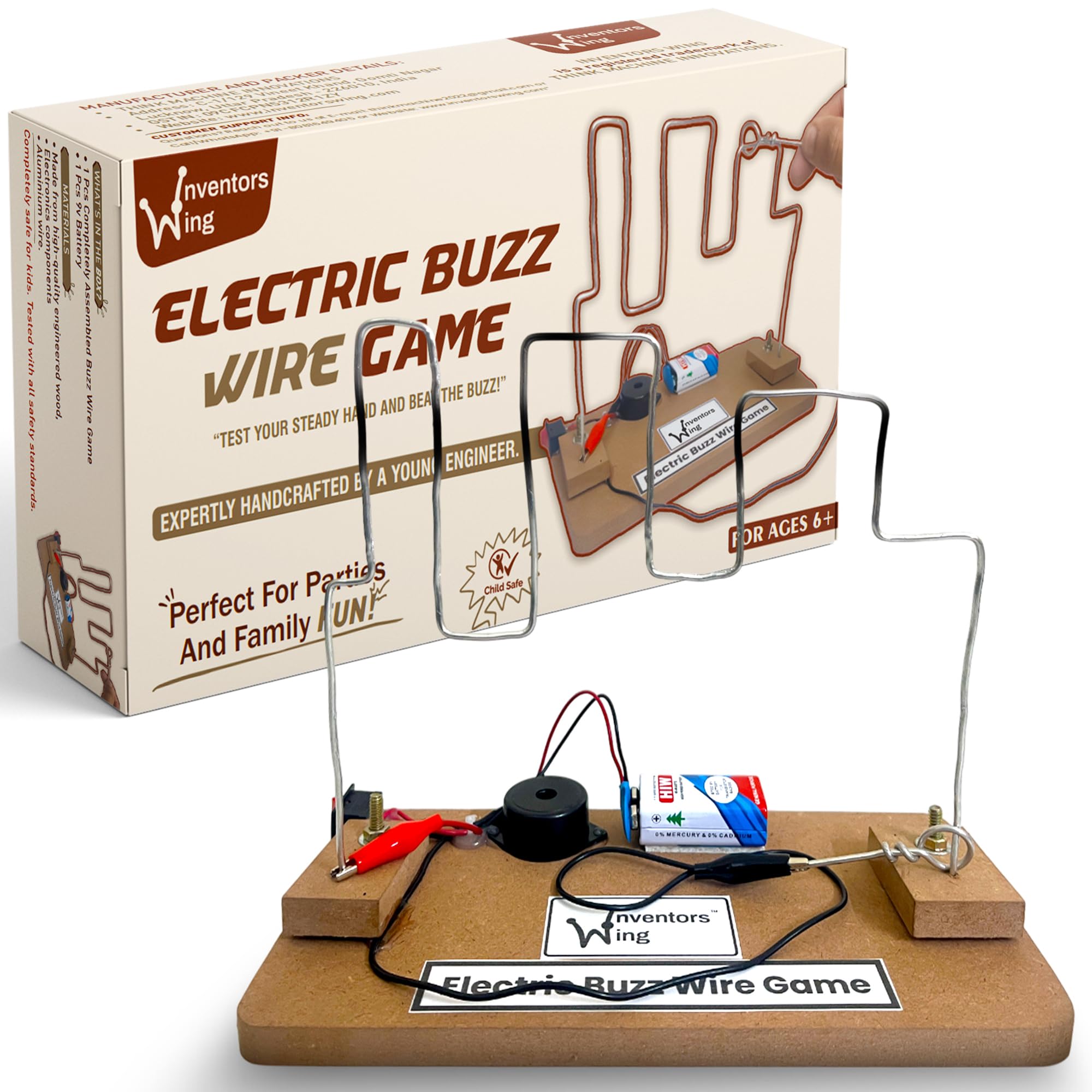 Inventor's Wing Touch Free Circuit Completion Challenge Kit | Concentration Improvement Game | Suitable for All Ages | Electric Wire Maze Game