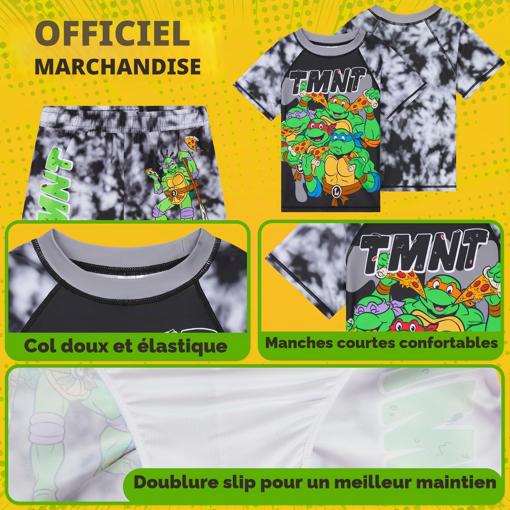 Teenage Mutant Ninja Turtles Maillot de Bain Garcon 2 Pcs avec Short de Bain Rash Vest pour Garçons pour Natation Plage Voyage Cadeau Enfant