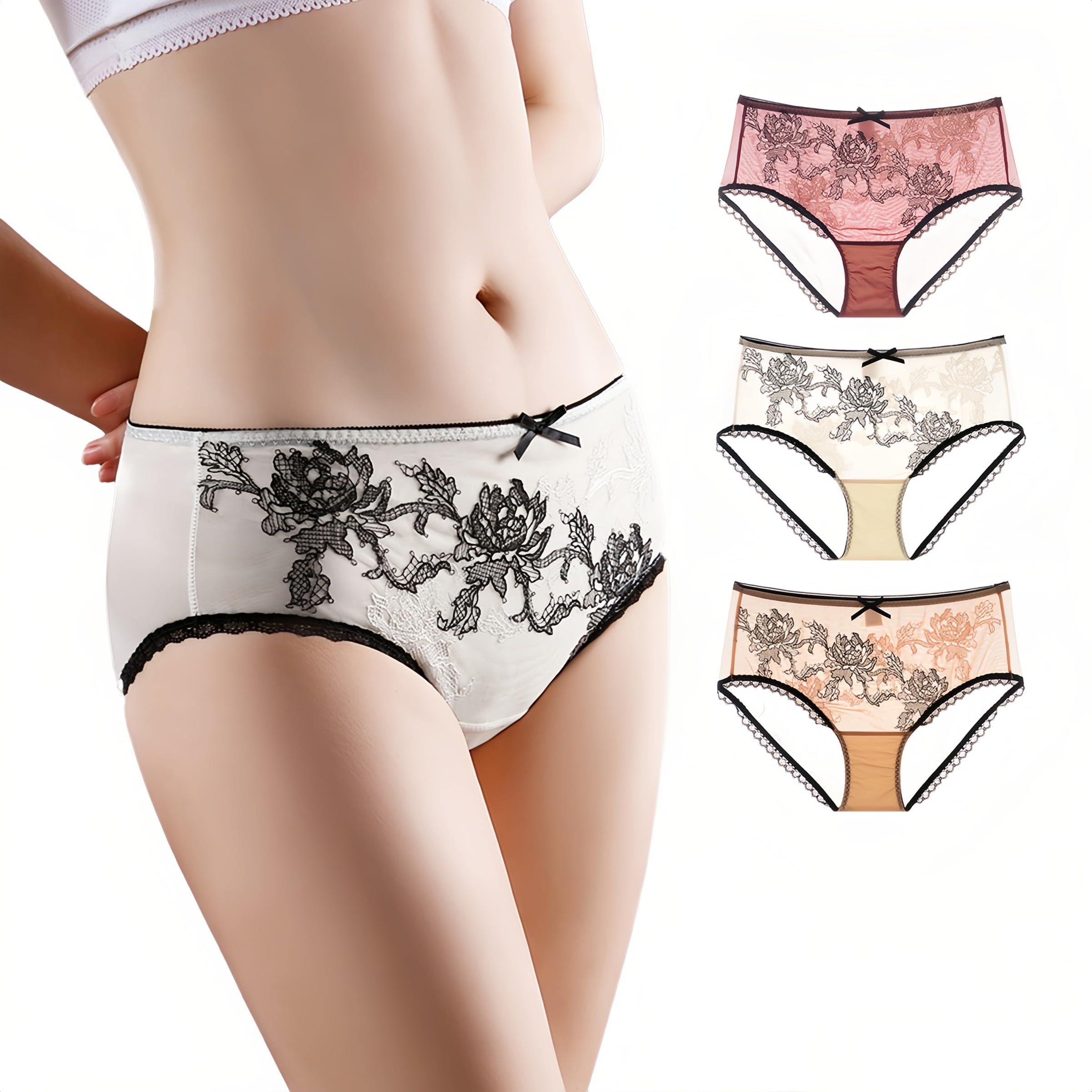 Xiang Yi MeiWomen's panties ice silk bikini underwear, gift box, 3-pack, white+pink+red brown