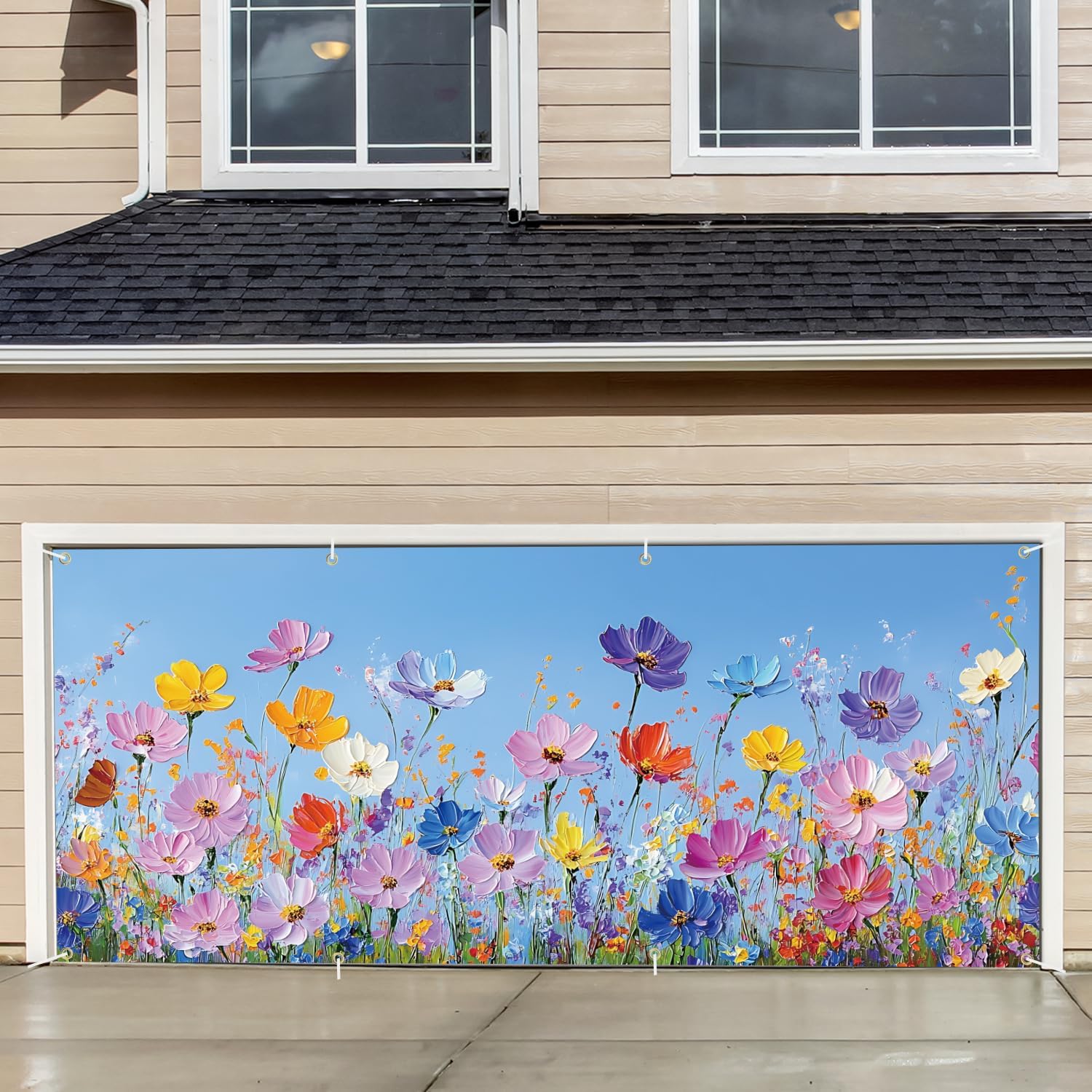 Autumn Cosmos Flower Garage Door Banner – Elegant Fall Floral Decoration for Outdoor Home Décor (13×6 ft)
