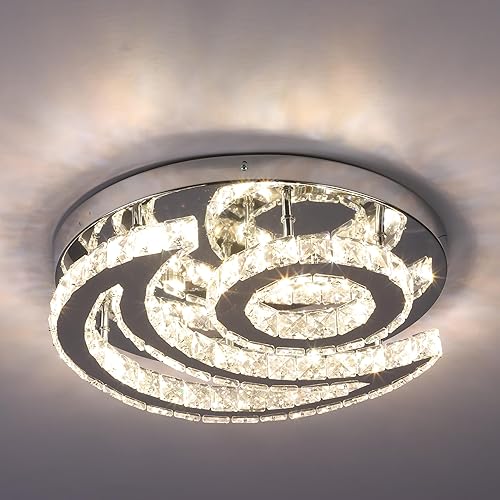 CXGLEAMING Lámpara LED moderna de cristal de 11.8 pulgadas, lámpara de techo empotrada, 4 pétalosbola de lluvia, lámpara cuadrada para dormitorio,