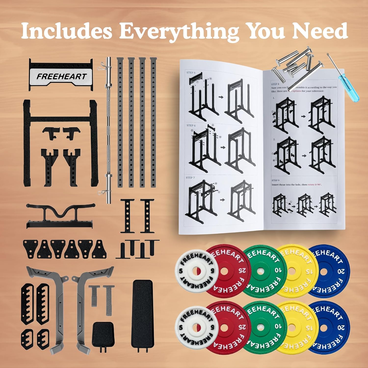 1/12 Scale Squat Rack Decor, Mini Barbell, Weight Plates & Workout Bench, DIY Model Kit, Home Gym Decor, Gym Gifts for Men (Silver&Black)