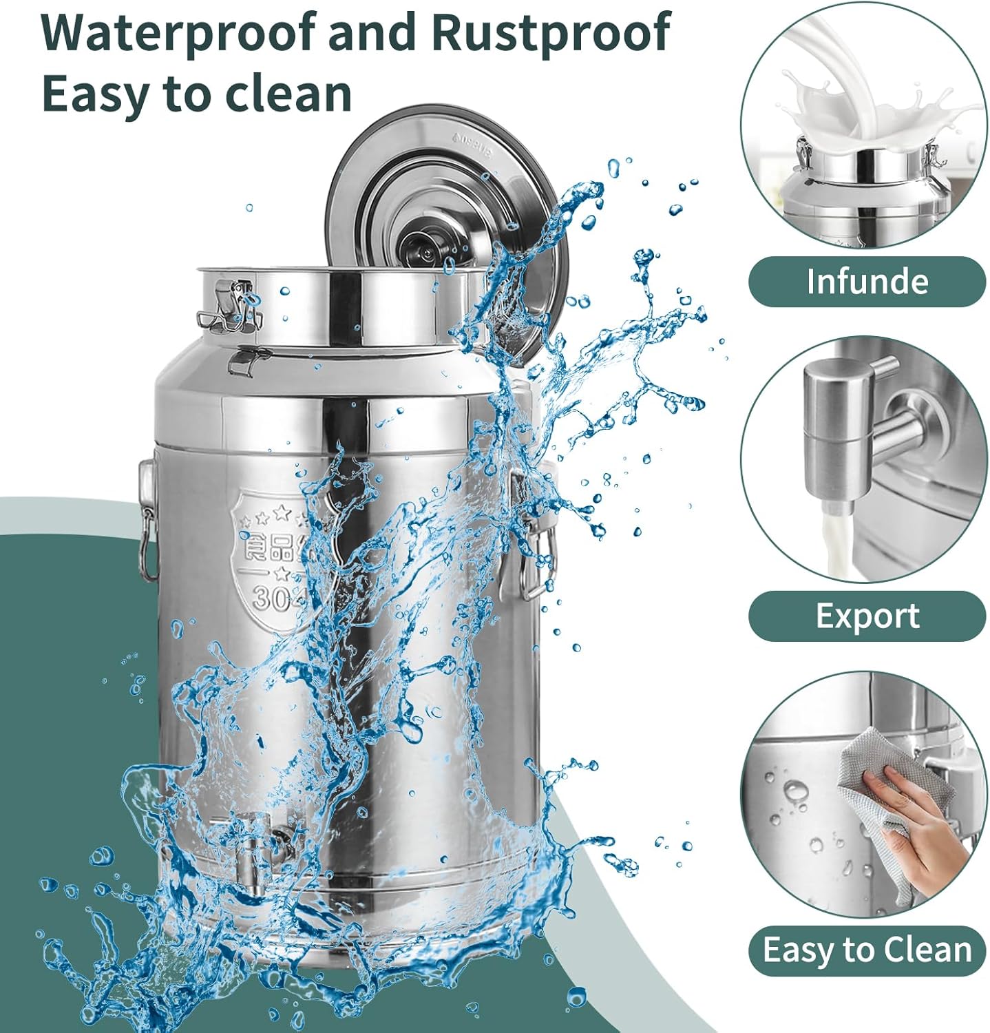 Stainless Steel Milk Can with Spigot,5 Gallon Stainless Steel Water Dispenser,Milk Bucket 20Liter Wine Pail with Sealed Lid,Water jug Oil Liquid Storage Barrel,Airtight Food Storage Container