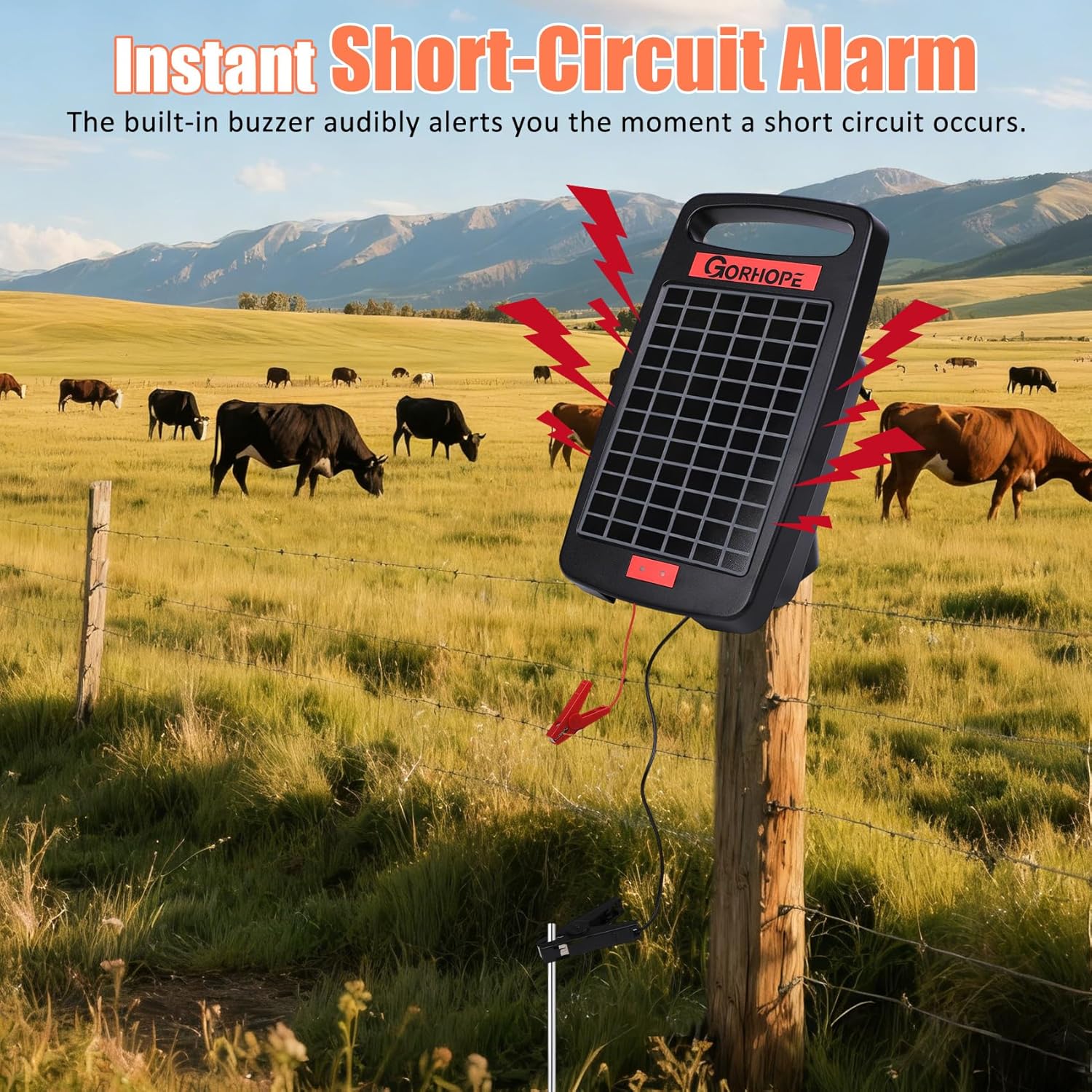 10 Miles Solar Electric Fence Charger with Short Circuit Alarm,0.18J Solar Powered Fence Charger 24-Hour Protection,with Solar Panel,14-Day Continuous Powered Protection for Livestock Protection