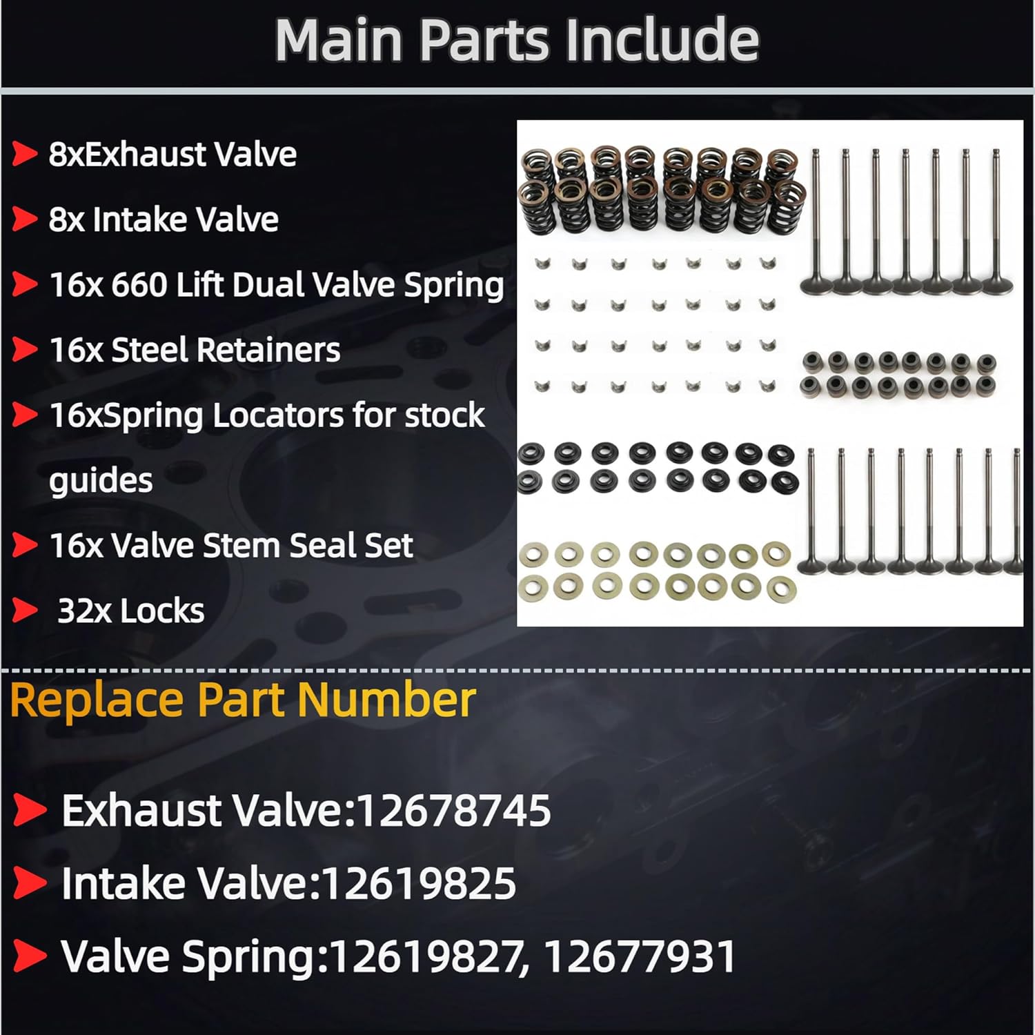 5.3 6.2 LS Valve Spring Set w/Intake Exhaust Valve For Silverado 1500 Chevrolet GMC Sierra 1500 Tahoe Suburban Yukon 5.3L 6.2L 2014–2021