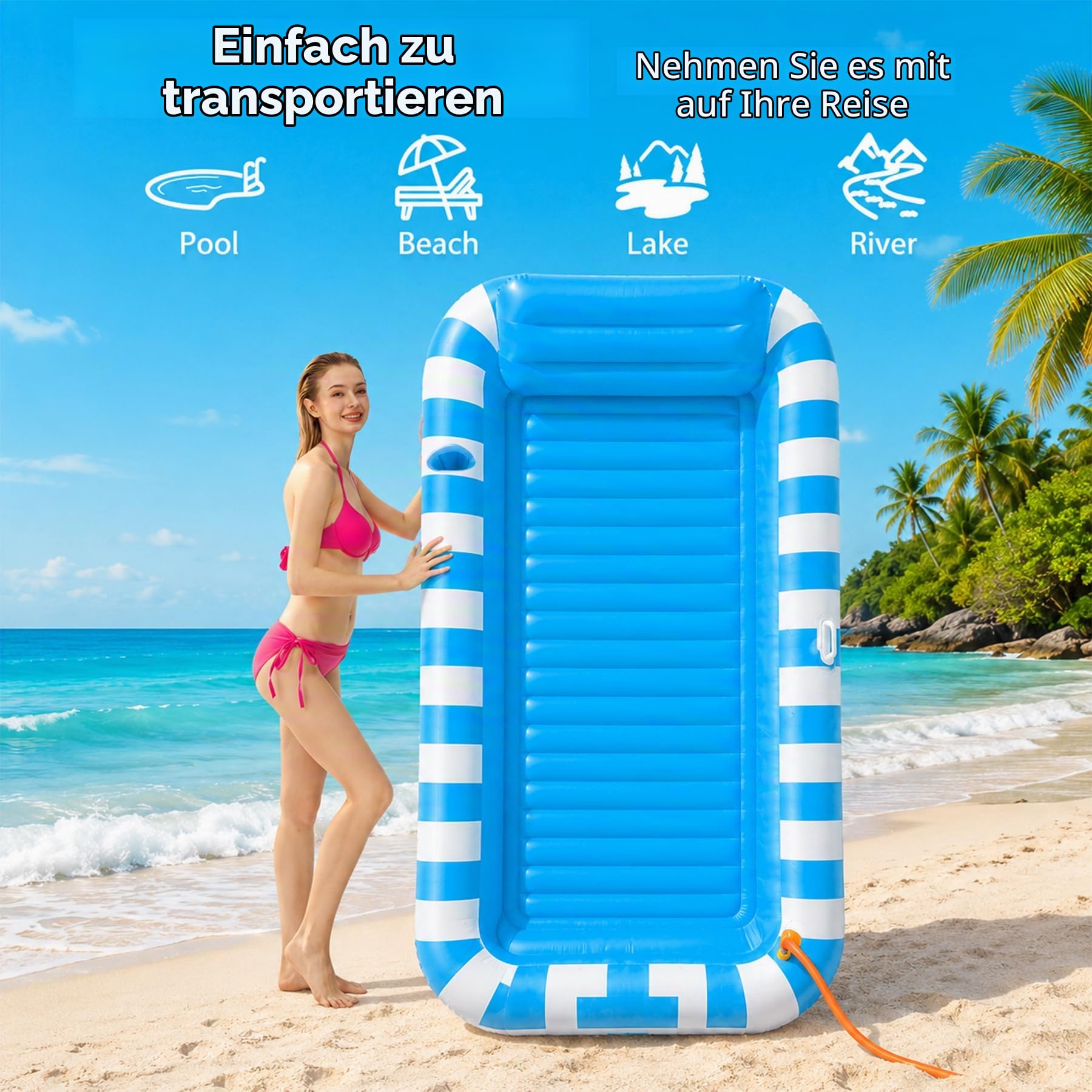 200x125CM Luftmatratze Wasser,Luftmatratze Pool Erwachsene,Pool Sofa Outdoor Aufblasbar,Luftmatratze Mit Wasser mit Eingebautem Sprinkler für Hinterhof,Pools,Strand,Sommer,Wasserparty