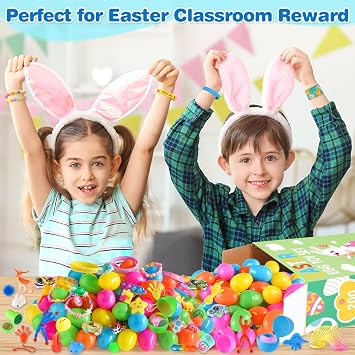 Jyusmile 200 Pack Prefilled Easter Eggs, Filled Plastic Easter Eggs with Assorted Toys Inside, Easter Surprise Egg Hunt, Easter Basket Stuffers, Party Favors Bulk for Kids/Boys/Girls