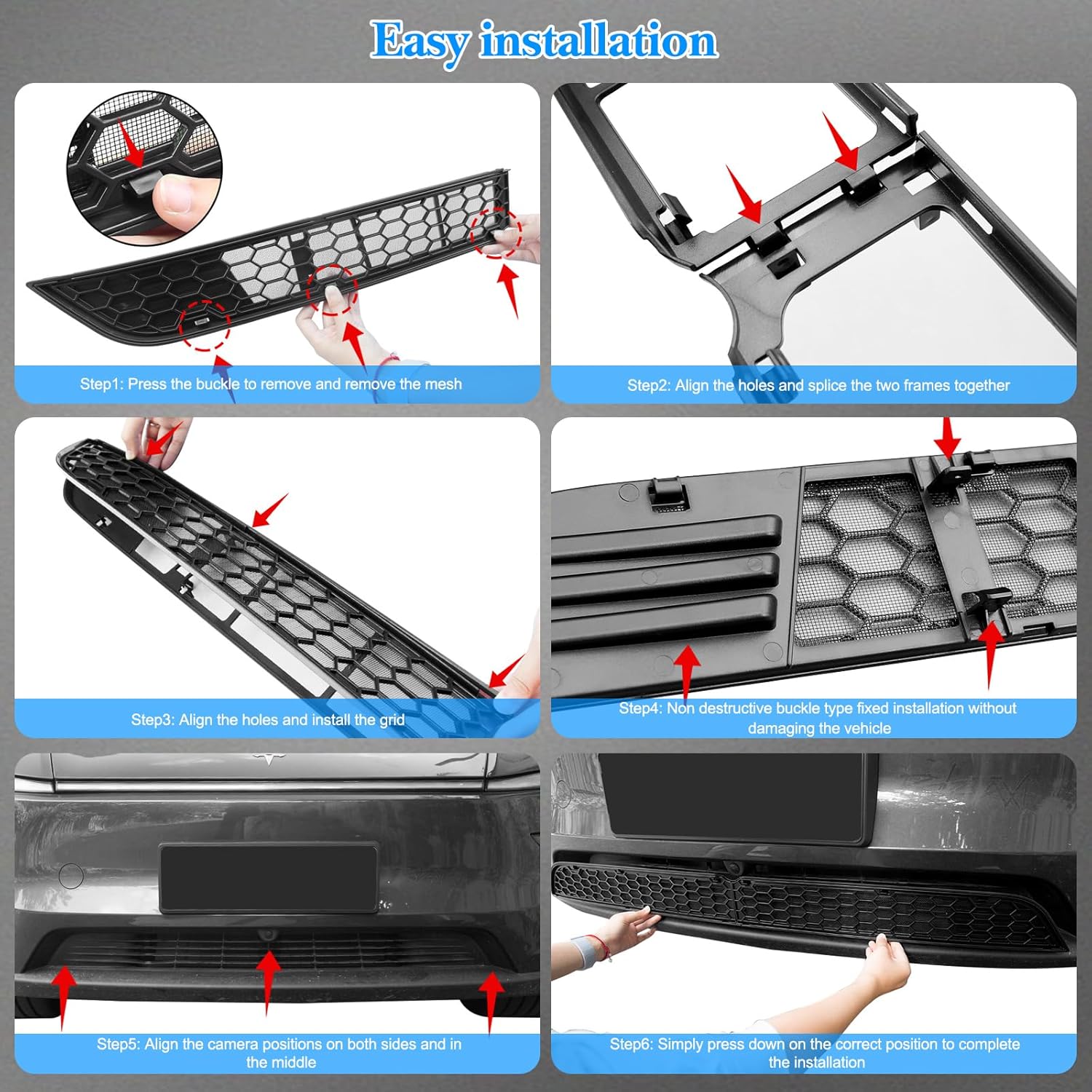 Grille Mesh Insert for Tesla Model Y Juniper 2025 2026 Front Air Inlet Vent Grille Cover with Insect Protection, Detachable & Easy Install Snaps