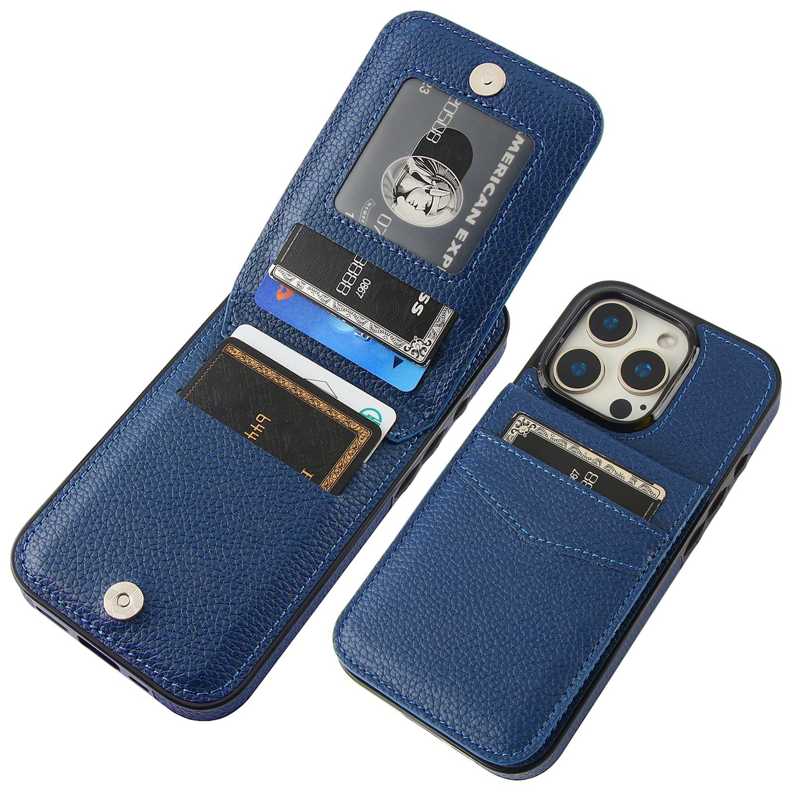 KIHUWEY Custodia Portafoglio Per IPhone 16 Pro Max: Pelle Magnetica Con Cavalletto E 6 Slot Carte, Nero - 3