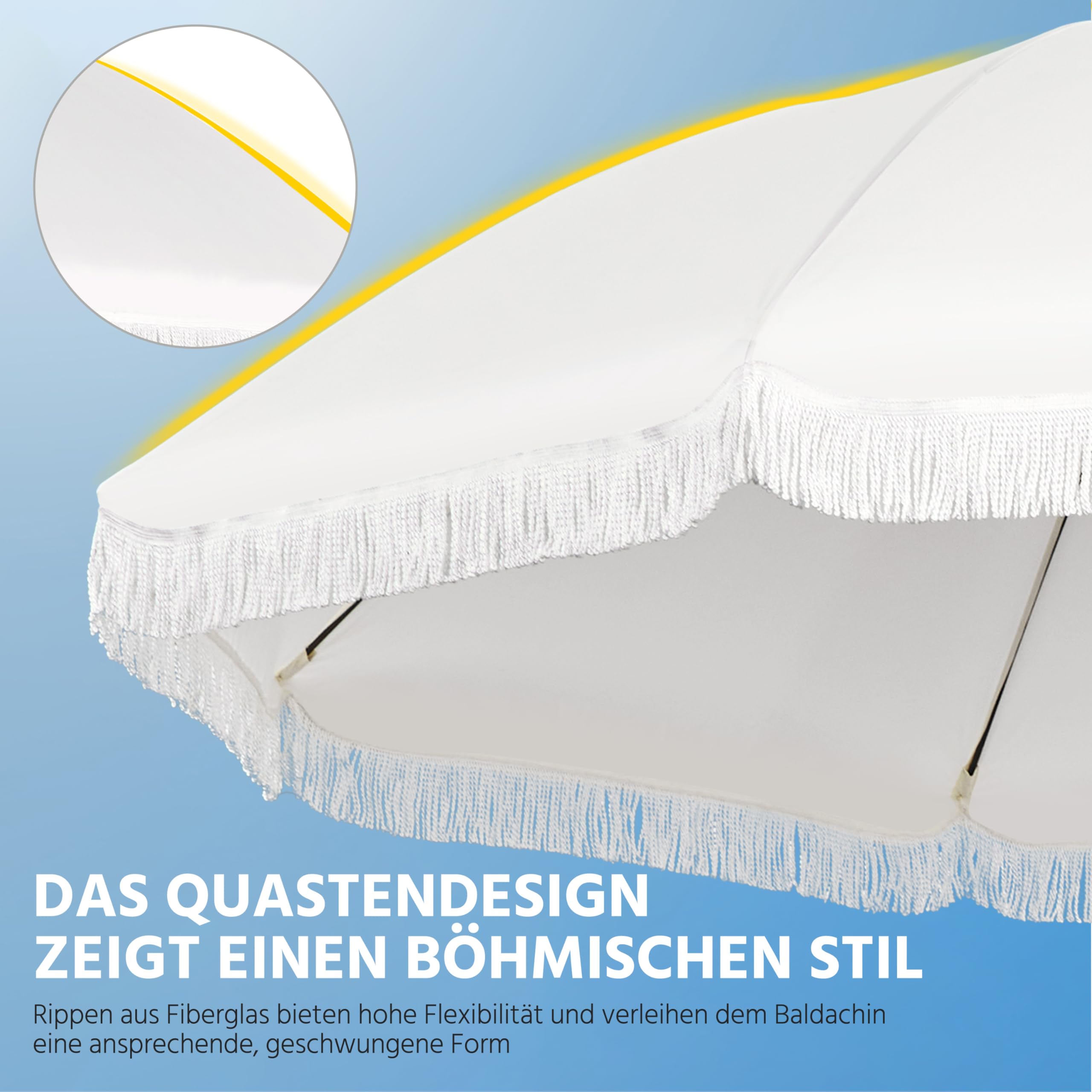 Yaheetech Gartenschirm mit Fransen, neigbar, Ø 235/275 cm, Sonnenschirm für den Außenbereich, rund, wasser-/UV-beständig, mit 8 Streben, Kurbel, Schutzhülle