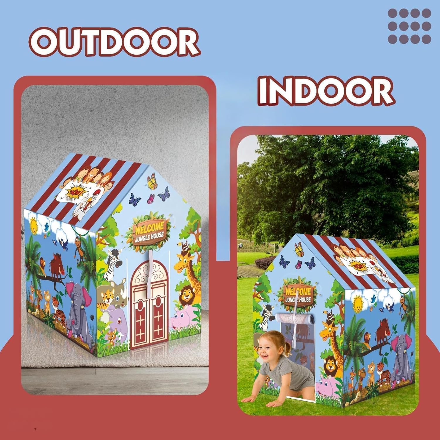 TOYSNAP Play Tent House for Kids 2–8 Years Boys Girls | Foldable Lightweight Kids Playhouse Indoor Outdoor | Colorful Children Toy Tent for Home (Jungle World Play Tent House) 4