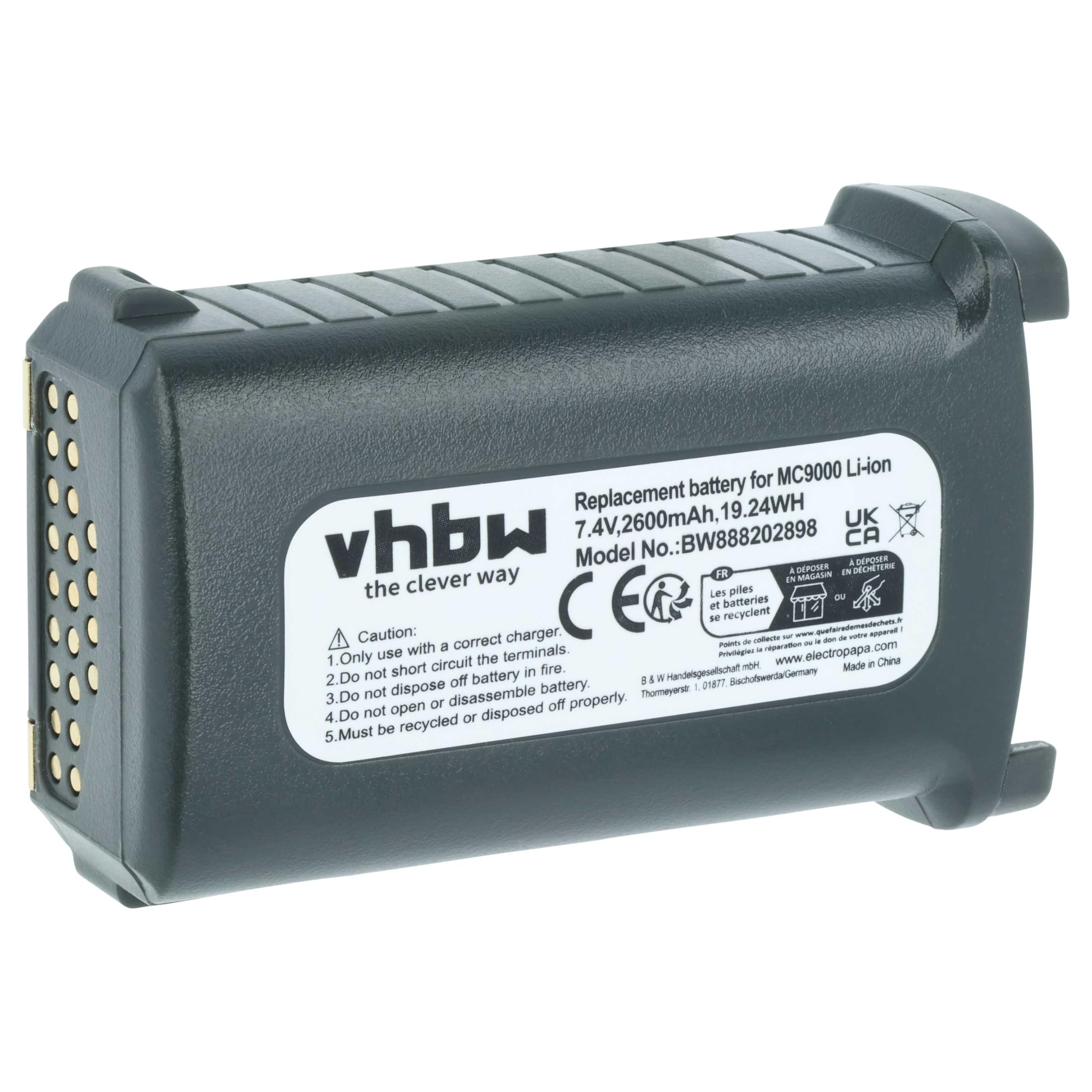 vhbw Akku kompatibel mit Symbol MC9090, MC9090-G, MC9090-K, MC9090-S, MC9097 Handheld Computer Scanner (2600mAh, 7,4V, Li-Ion)