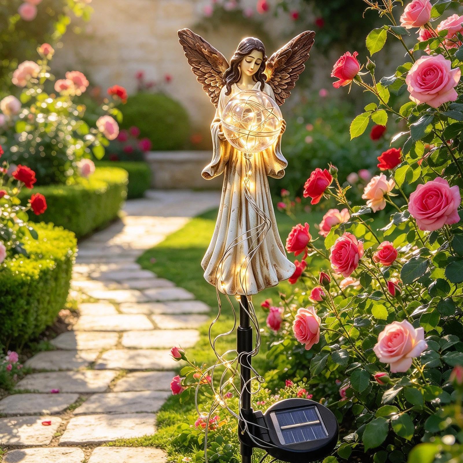 Luce Solare Angelo Da Giardino Statua Angelo Cascata Picchetto Memoriale
