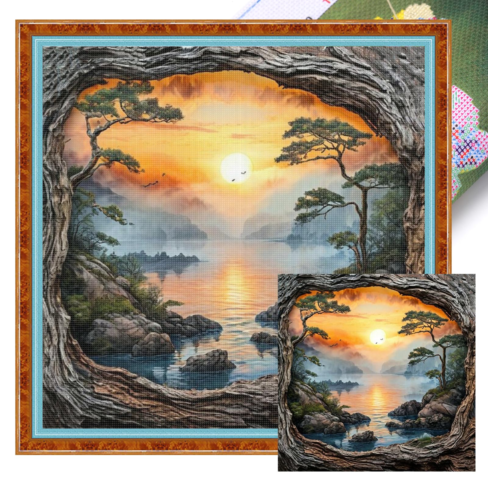 Sun Forest Scenery Full 14CT DIY Stamped Cross Stitch Kits 40x40cm Home Decor