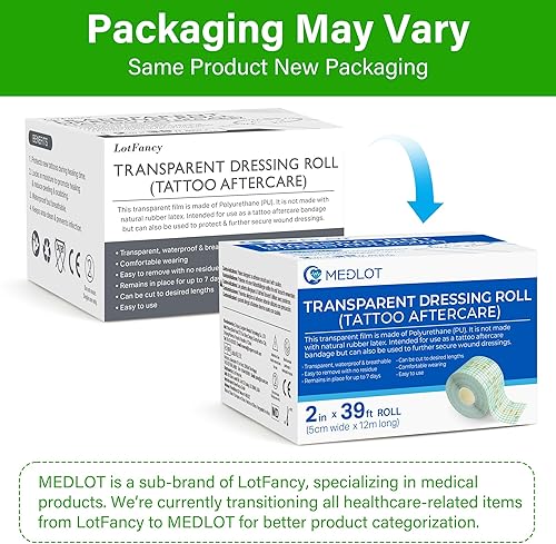 Miniatura 8 de LotFancy Vendaje de cuidado posterior para tatuajes, rollo de 2 pulgadas x 13 yardas, vendaje de película transparente impermeable, envoltura