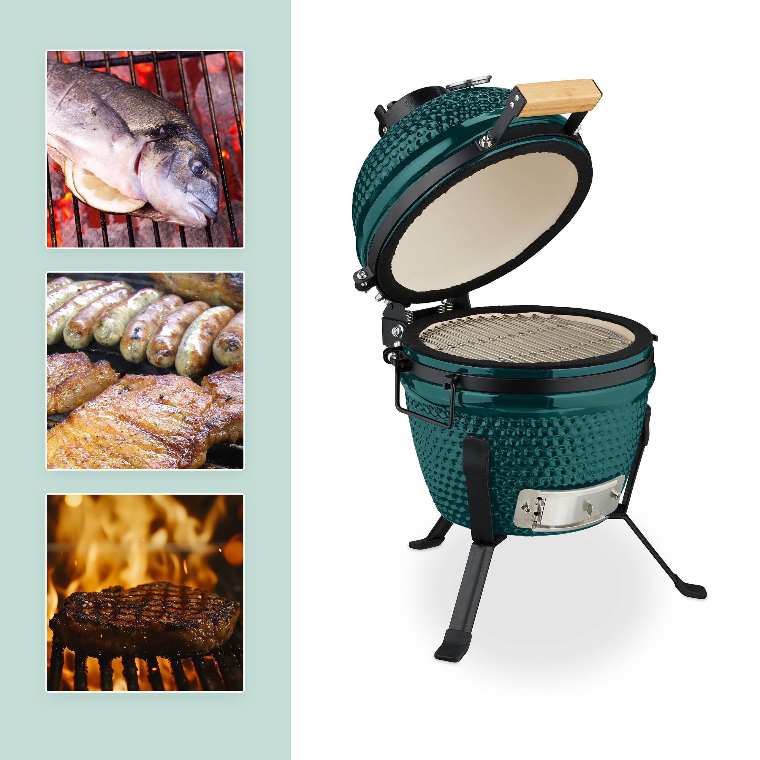 Relaxdays Barbecue a Carbonella Stile Kamado, Griglia Ø 26 cm in Ceramica, BBQ Carbone da Esterno