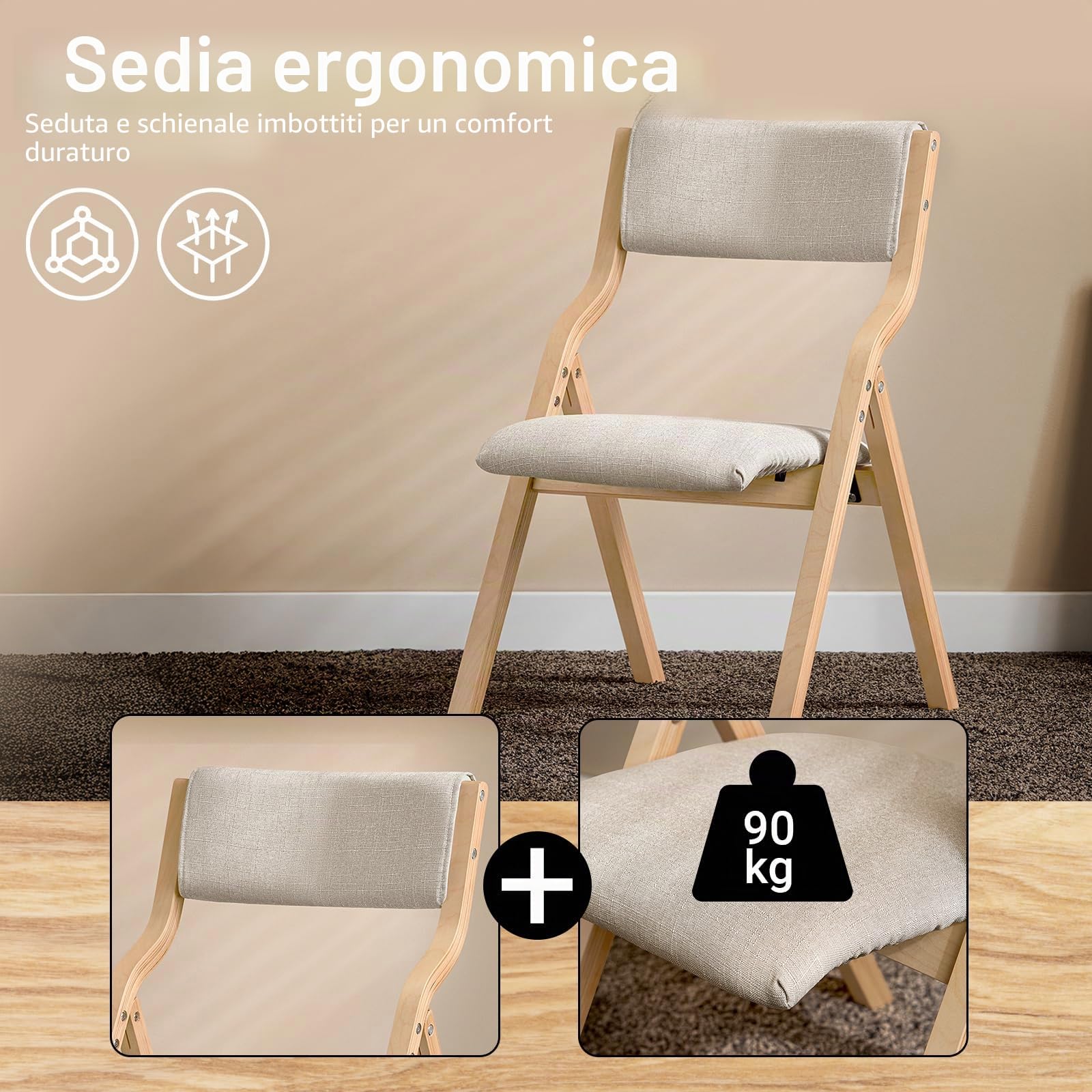 SoBuy Sedia Pieghevole da Pranzo con Seduta e Schienale Imbottiti, Design Elegante e Salvaspazio, Comoda e Resistente, Facile da Riporre, Perfetta per Cucina, Ufficio e Esterno, Grigio FST40-HG
