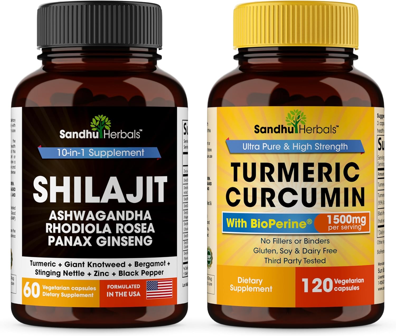 SANDHUHERBALS Shilajit Bundle with Turmeric Curcumin | Capsules for Men & Women | Supports Energy, Immune & Skin Health