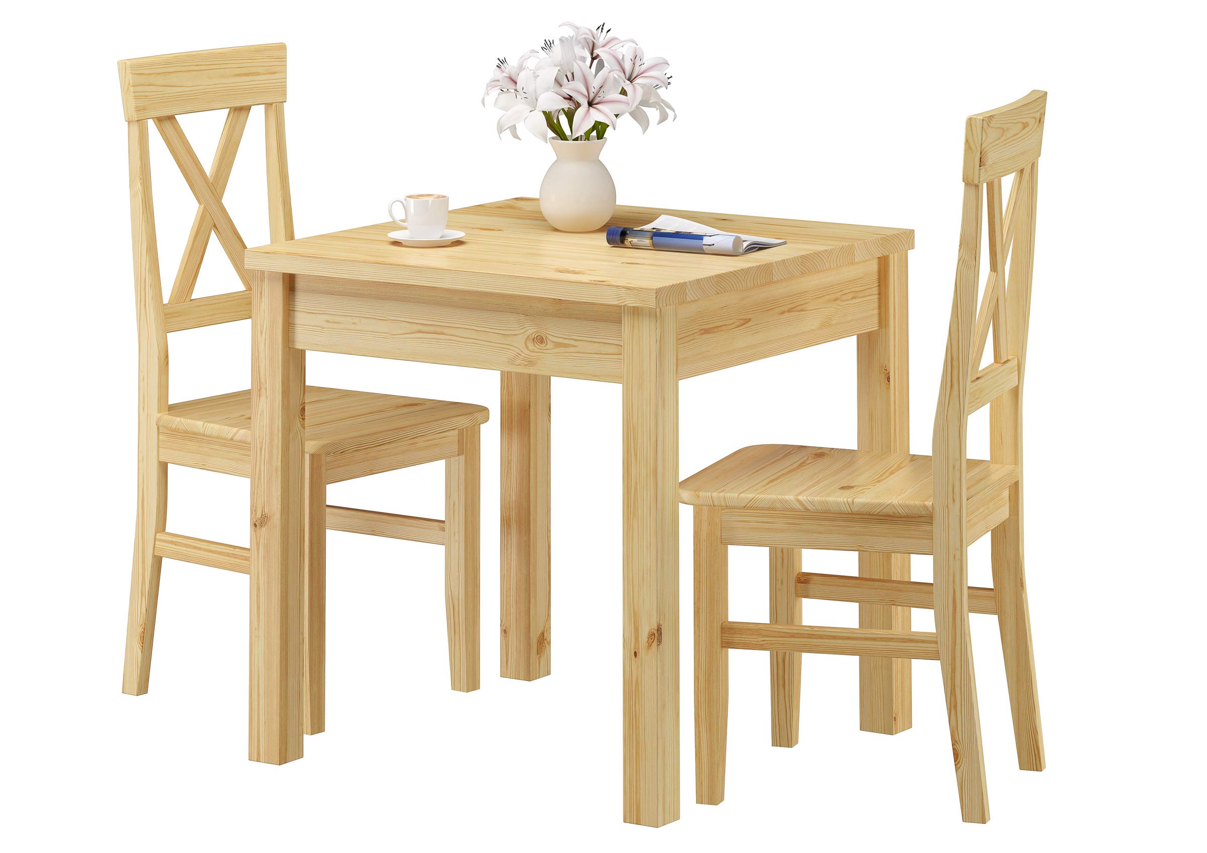 Erst-Holz Kleiner Holztisch Kiefer 75 x 75 Massivholz Beine Glatt