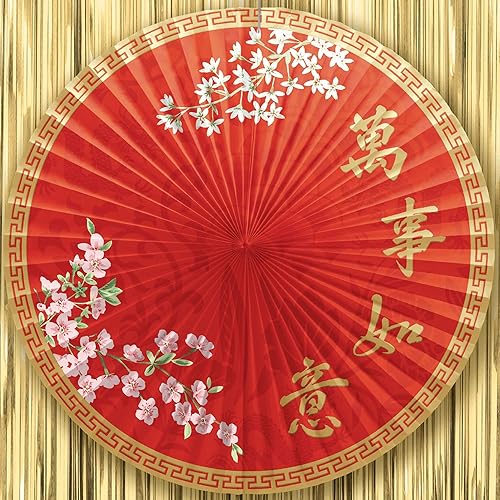 Amscan Chinatown Parasol Fan Tarjetas de papel, 16 pulgadas, color rojo