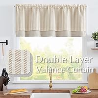 Vista 3 de jinchan Cenefa de lino a rayas, cenefa opaca de doble capa para ventanas de 18 pulgadas, estampado a rayas, tratamiento rústico de ventana