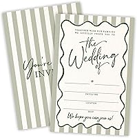Ebned Stripe Green Wedding Invitations: 25 Fill-in Cards with Envelopes, Mr & Mrs Bridal Shower Invites, Newlywed Party Supplies - A09