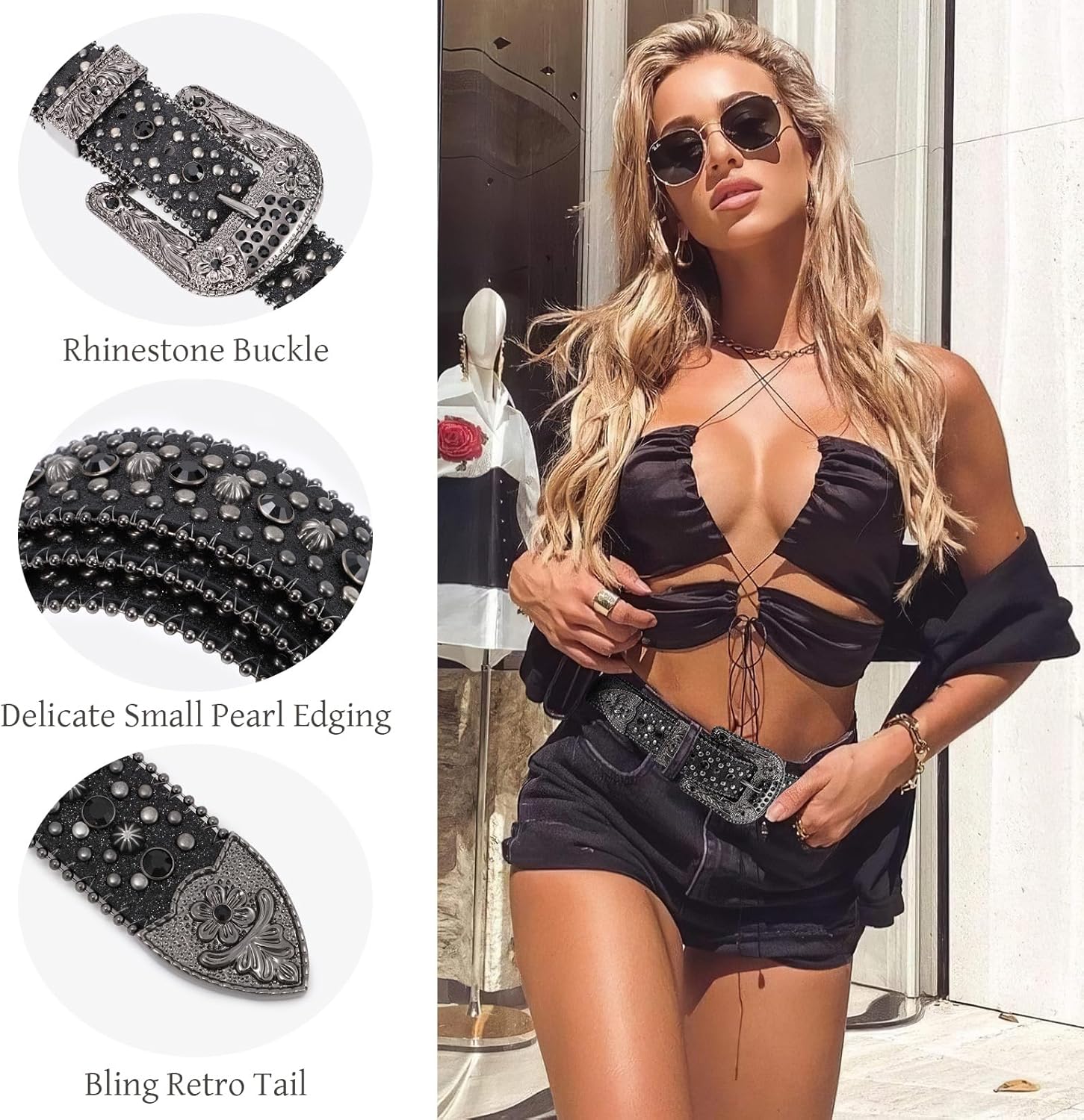 Rhinestone Bling Western Belt for Men & Women - Diamond Leather Belt for Jeans & Pants - Image 2