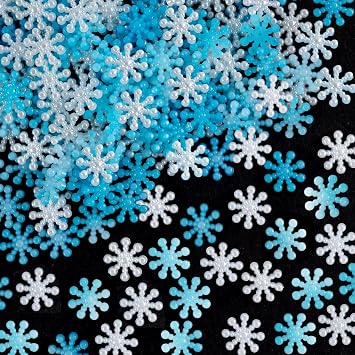 kockuu 200Pcs Mini Snowflake Crafts Christmas Decorations- Resin Plastic White and Blue Snowflake Confetti Christmas Embellishment for DIY Craft Xmas Tree Frozen Winter Wonderland Party Table Decor