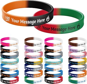 Wanstay Custom Silicone Wristbands Personalized Bulk with Picture Text, Clipart, Logo, Message, Rubber Bracelets for Events, Gifts, Support, Fundraisers, Awareness, Motivation, Printed Segmented