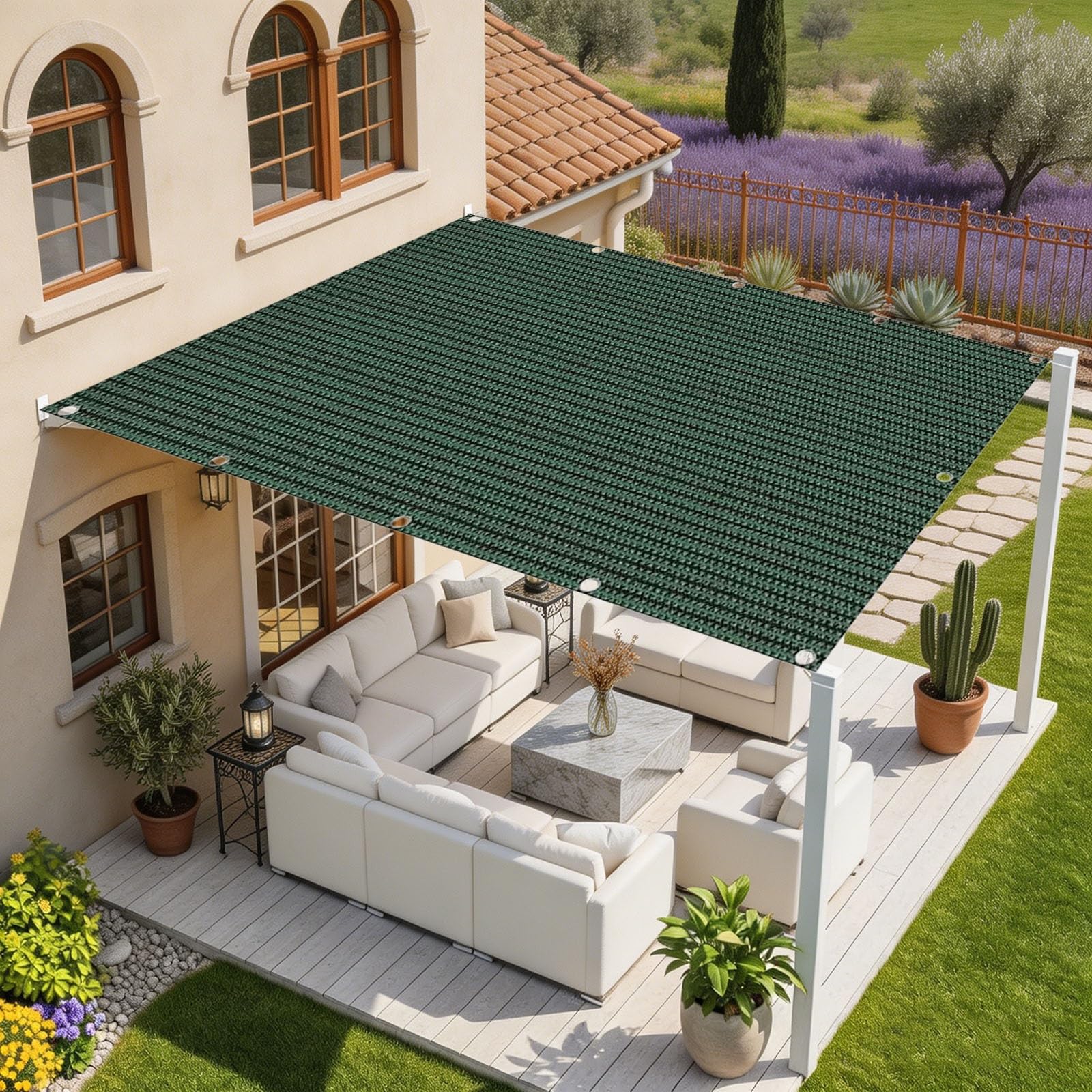 Voile d'ombrage rectangulaire 1.9x3.8 m en HDPE vert foncé pour terrasse et jardin