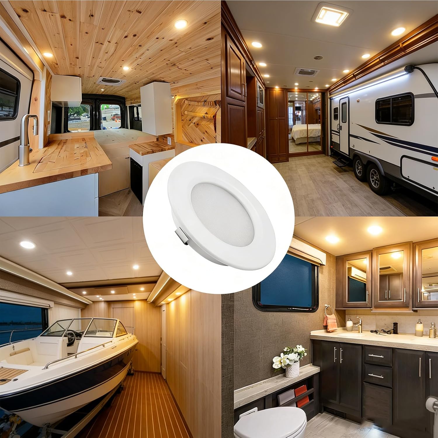 RVZONE 6 Pack RV Boat Recessed Ceiling Light 12 Volt LED Lights Super Slim LED Panel Light with Hole Puncher DC 12V 3W Full Aluminum Downlights (Warm Light)