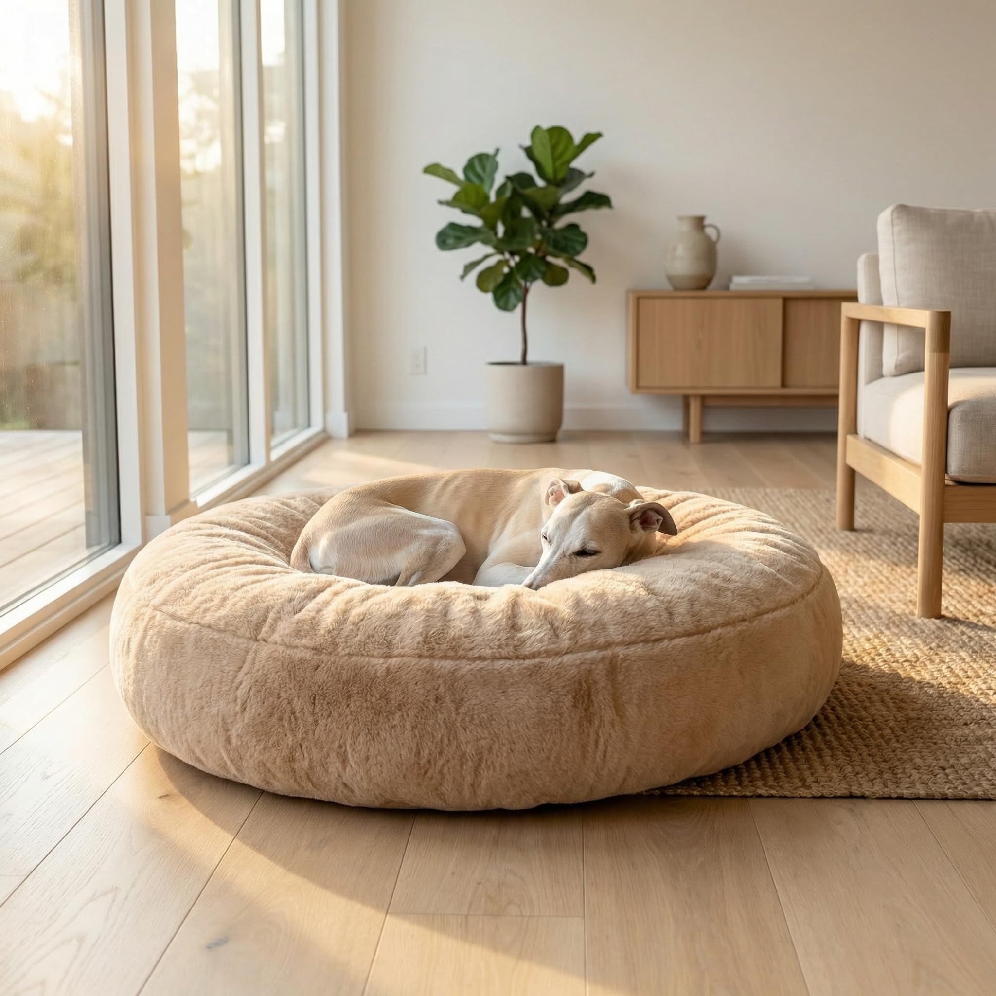 EDEL&SCHNELL Hundebett Wechselbezug beige Ersatz Bezug Hundebett Flocke Bezüge für Hundebetten aus weichem Kuschelplüsch (90)