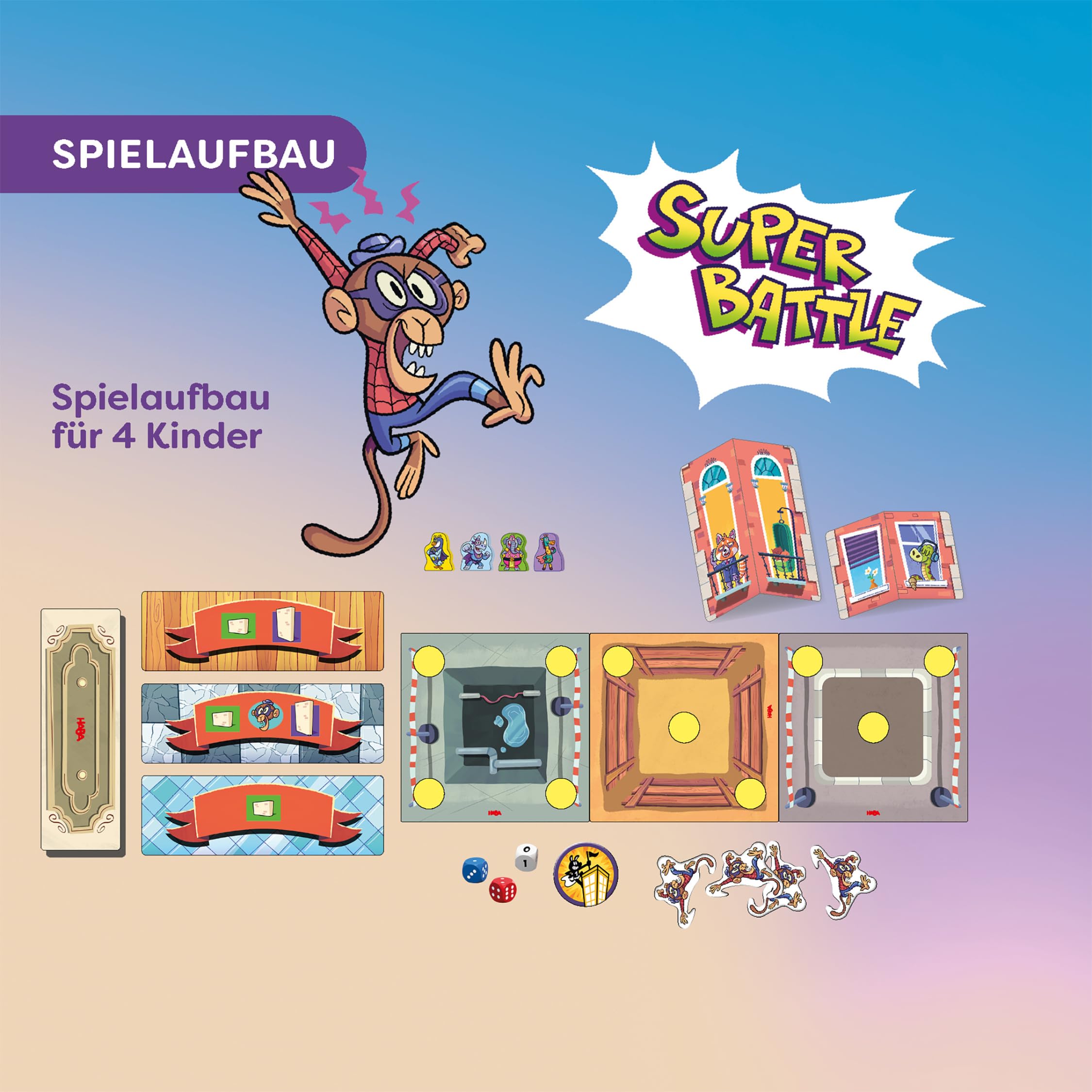 HABA Rhino-Hero: Super-Battle – Spektakuläres 3D-Stapelspiel für Kinder-ab-5-Jahren – Spannendes Geschicklichkeits-Spiel für 2-4 Personen – 2013173001