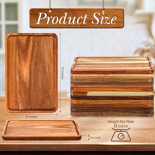 Miniatura 2 de Roshtia 12 bandejas rectangulares de madera de acacia para servir platos de cena de Navidad, platos de madera de queso, charcutería para alimentos,