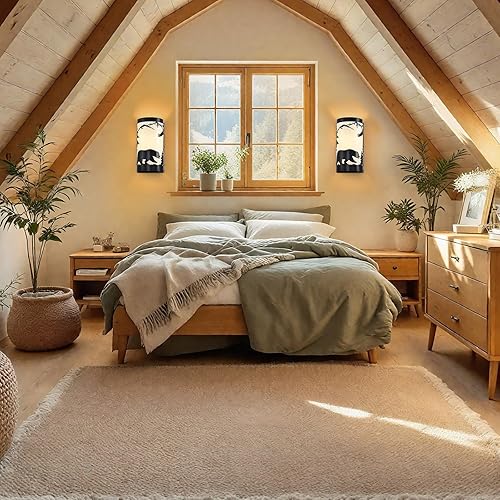 Miniatura 2 de Aplique de pared, apliques de pared de pergamino crema de metal de oso de granja, juego de dos, apliques de pared rústicos negros mate, apliques de