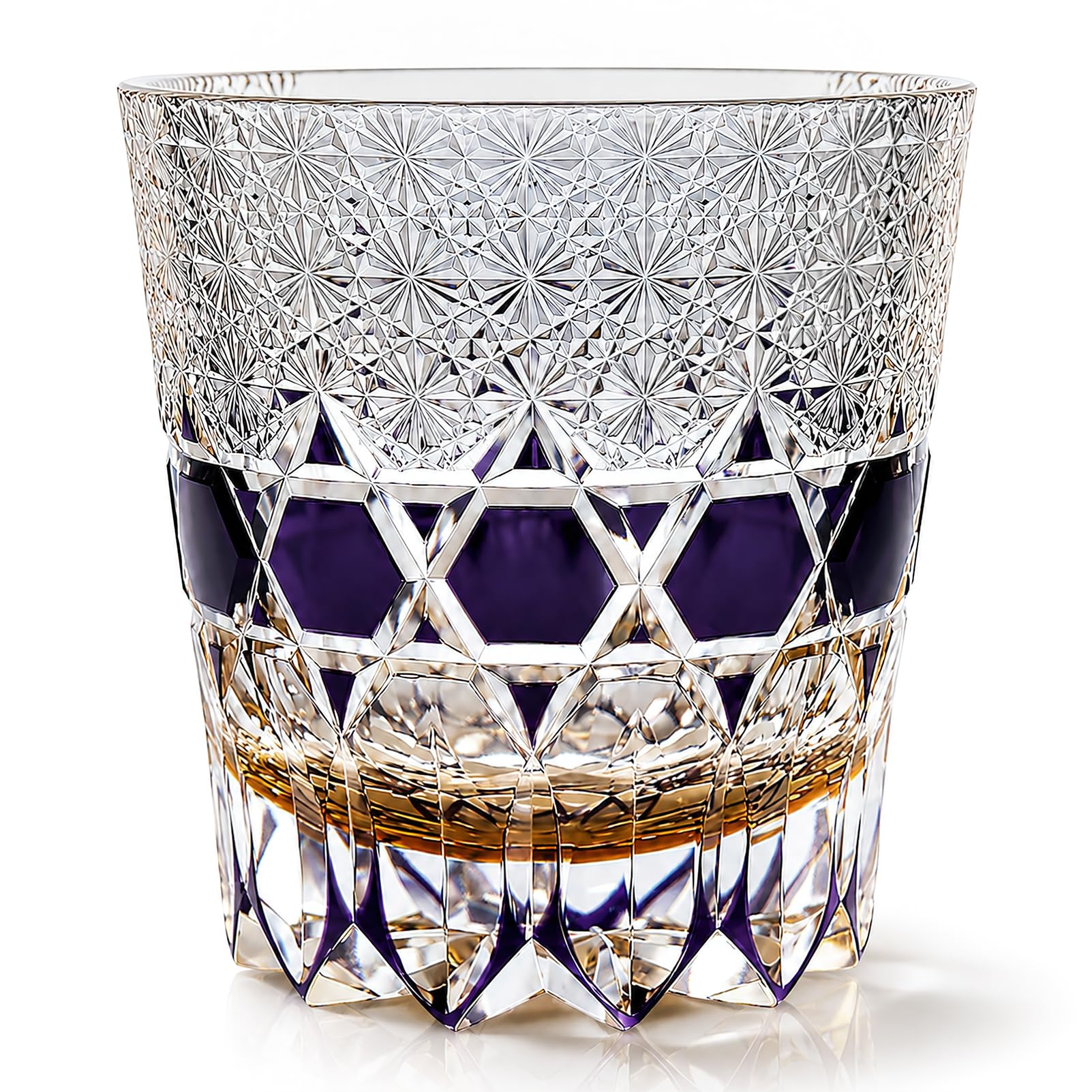 Vaso Whisky Japones Edo Kiriko Kiku Tsunagi - Vaso Degustacion Regalo Hombre para Bourbon - Vidrio Premium (Caja Regalo, 250ml)